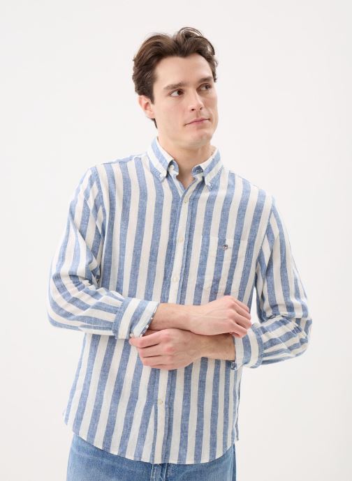 GANT Chemises Reg Cotton Linen Stripe Shirt homme bleu