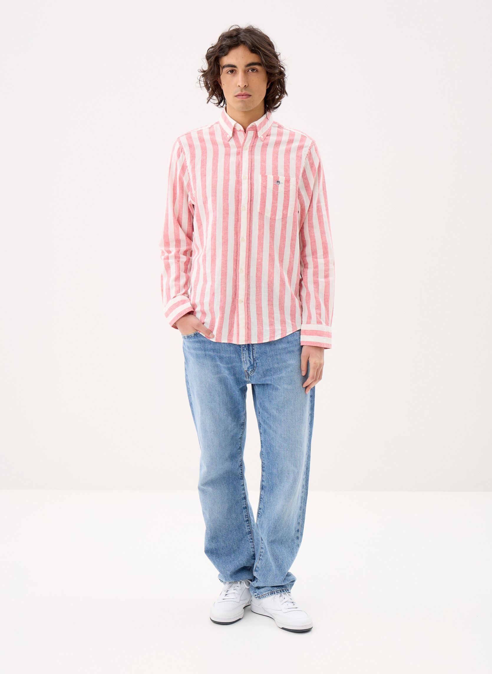 Hemden Reg Cotton Linen Stripe Shirt heren roze GANT Hemden Reg Cotton Linen Stripe Shirt heren roze ROSE PINK