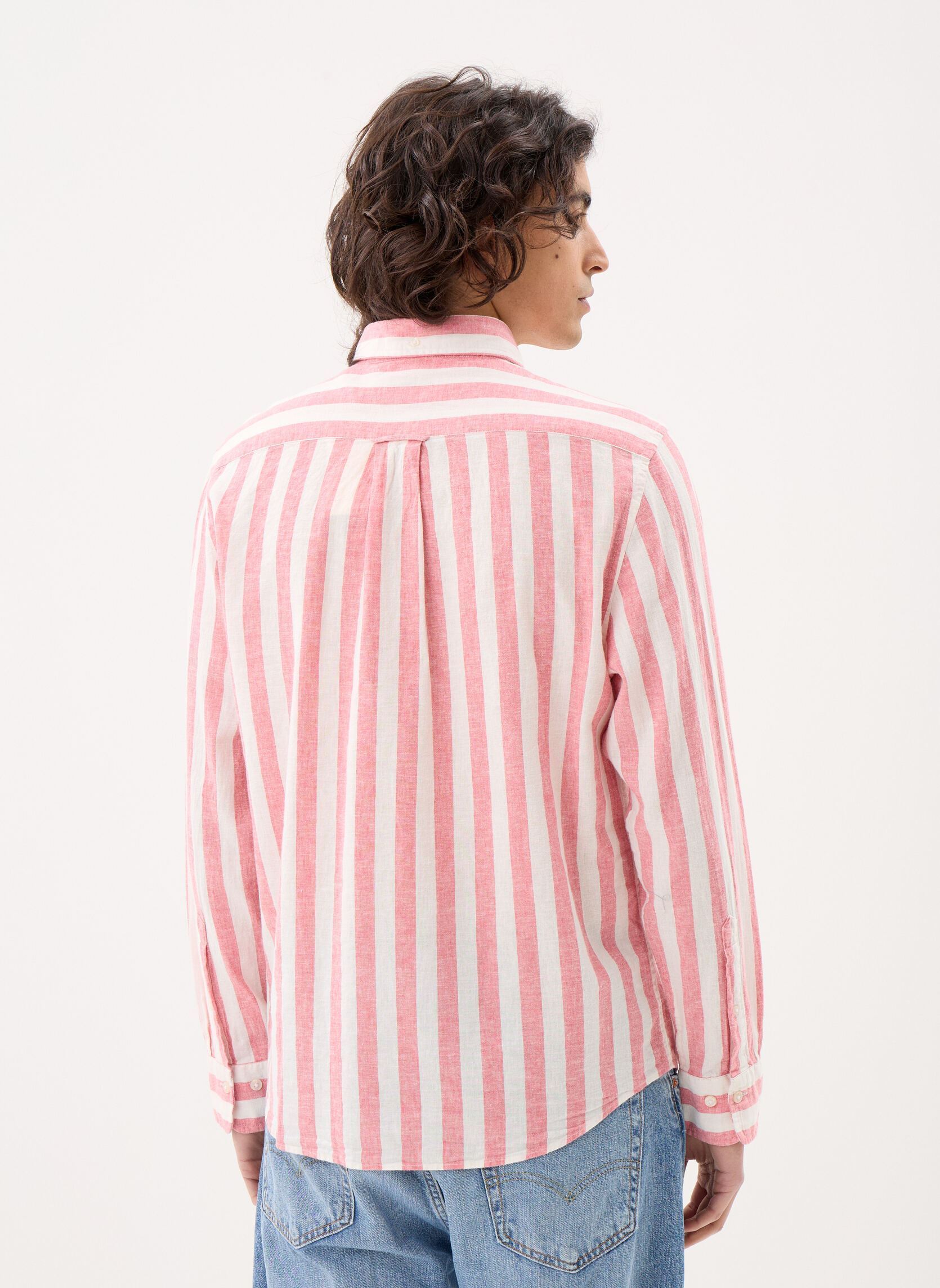 Hemden Reg Cotton Linen Stripe Shirt heren roze GANT Hemden Reg Cotton Linen Stripe Shirt heren roze ROSE PINK