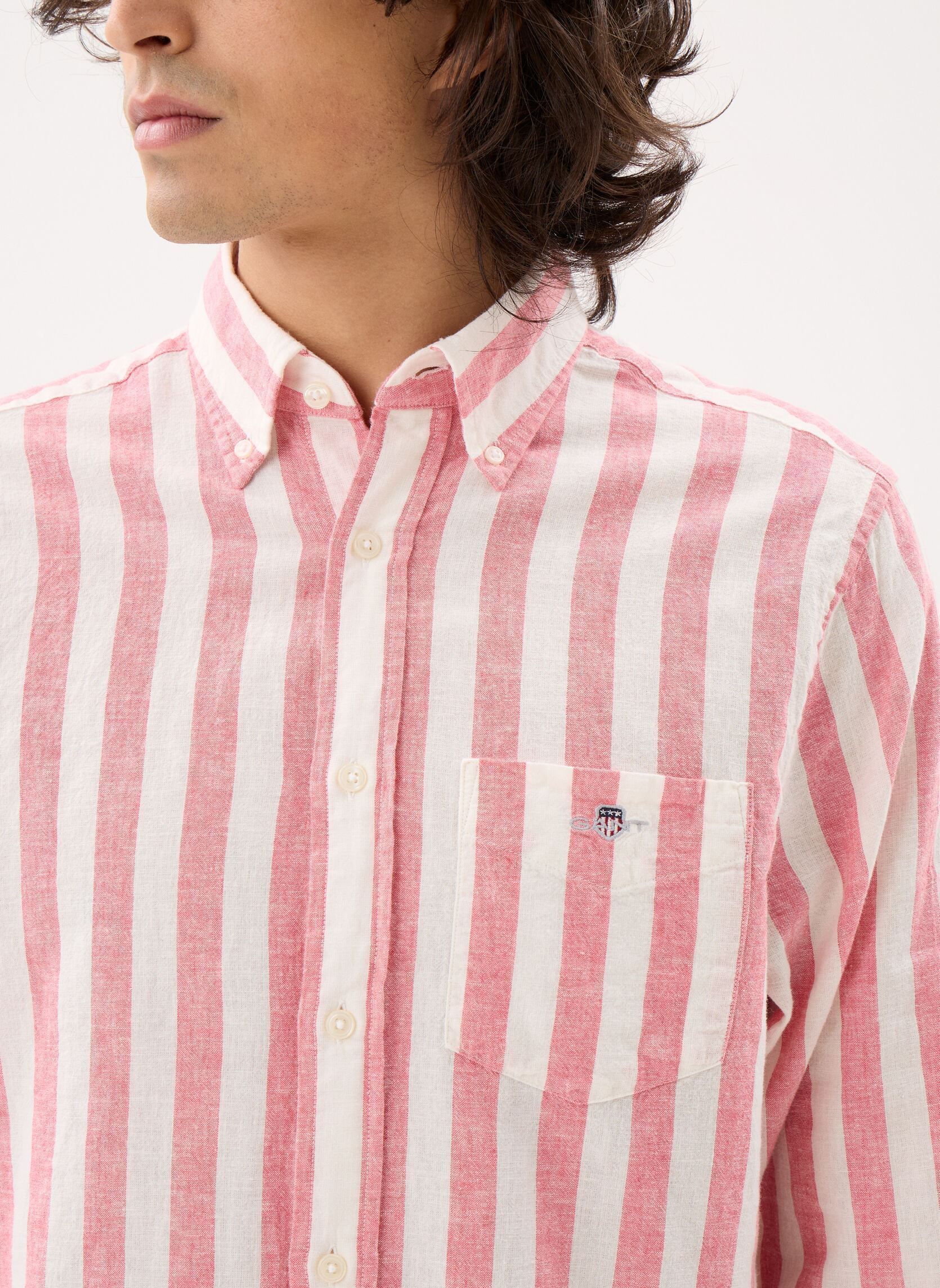 Hemden Reg Cotton Linen Stripe Shirt heren roze GANT Hemden Reg Cotton Linen Stripe Shirt heren roze ROSE PINK