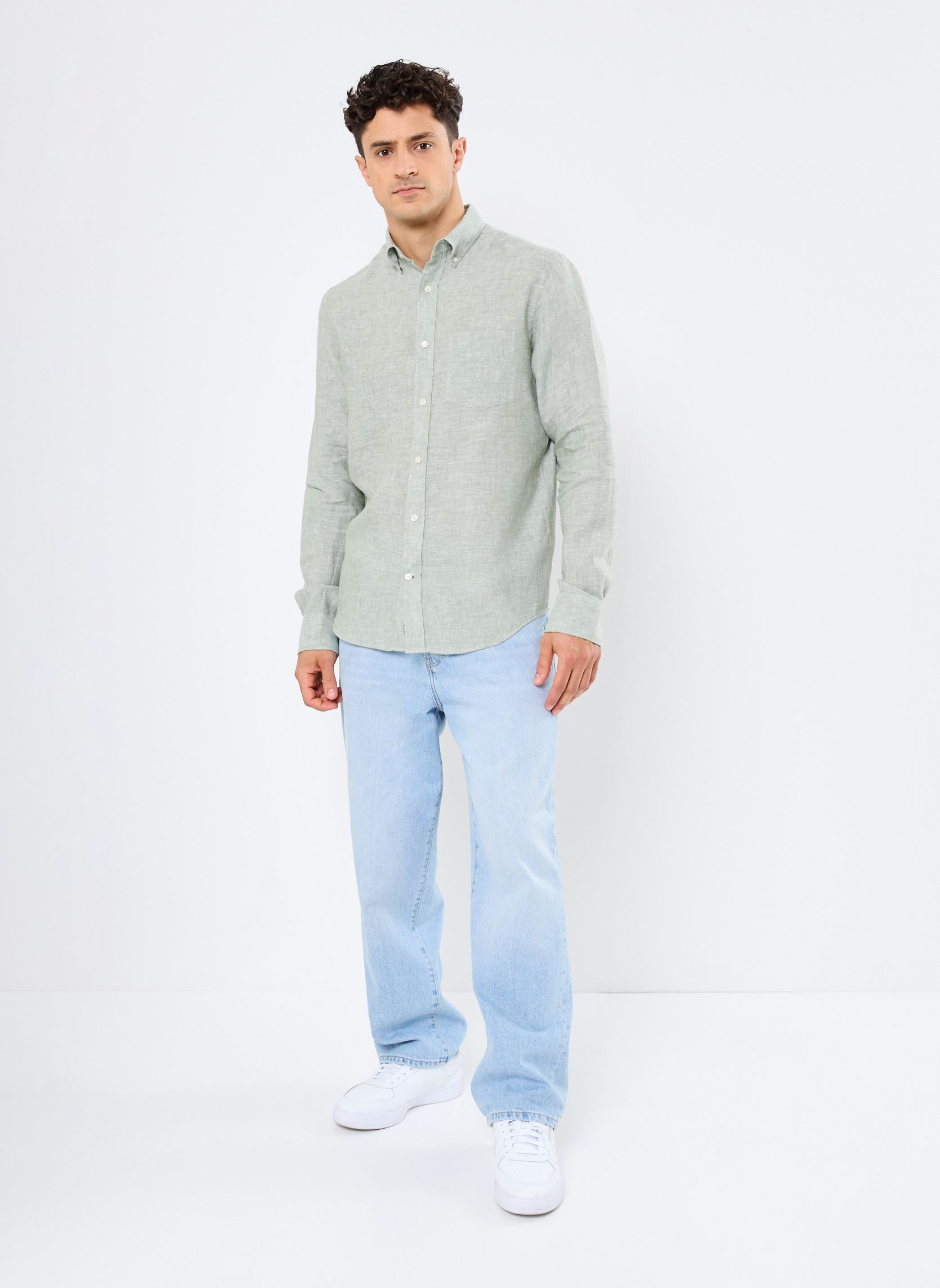 Lange mouw overhemden Reg Linen Shirt heren groen GANT Lange mouw overhemden Reg Linen Shirt heren groen VERT PRINTEMPS