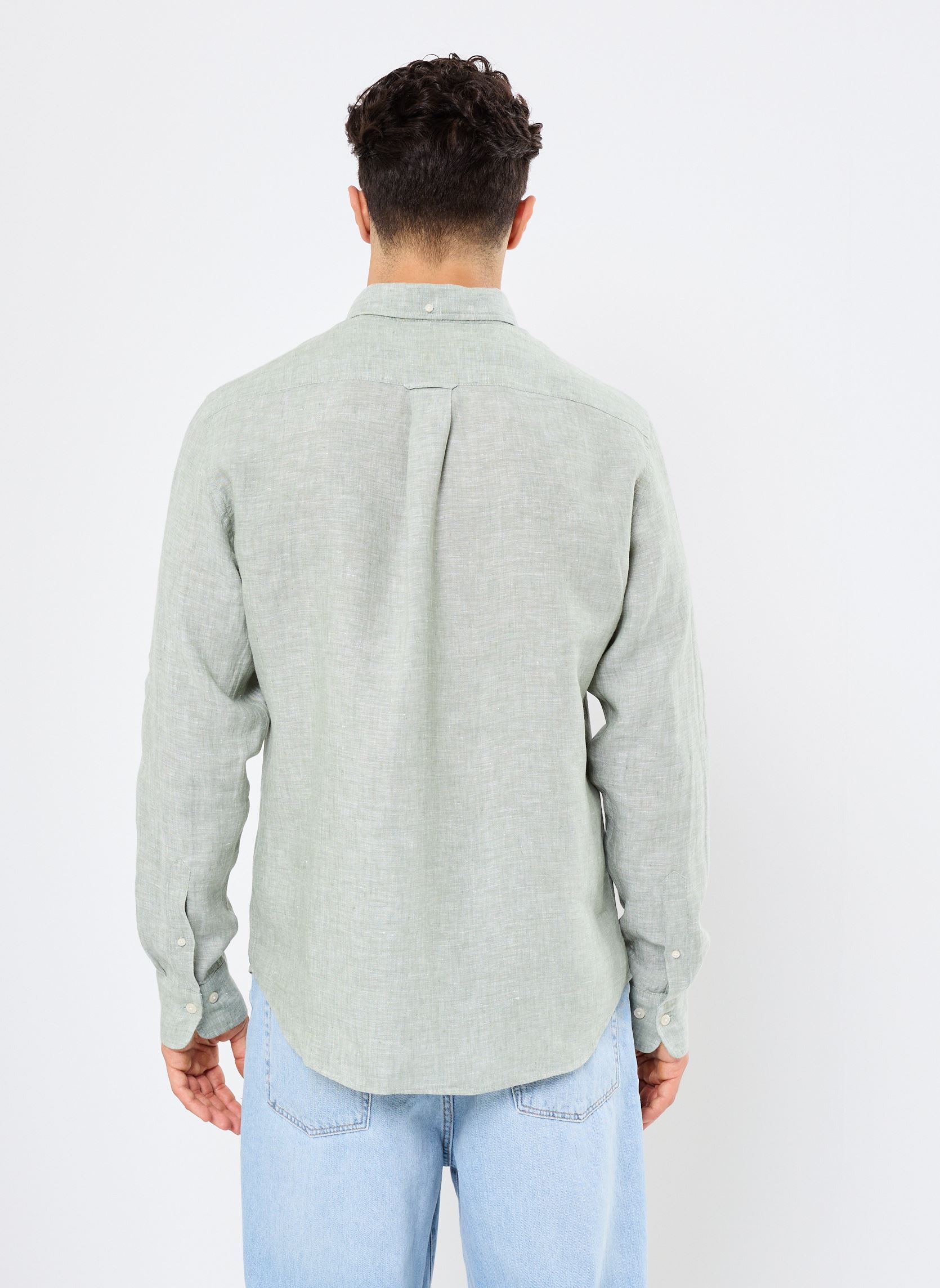 Lange mouw overhemden Reg Linen Shirt heren groen GANT Lange mouw overhemden Reg Linen Shirt heren groen VERT PRINTEMPS