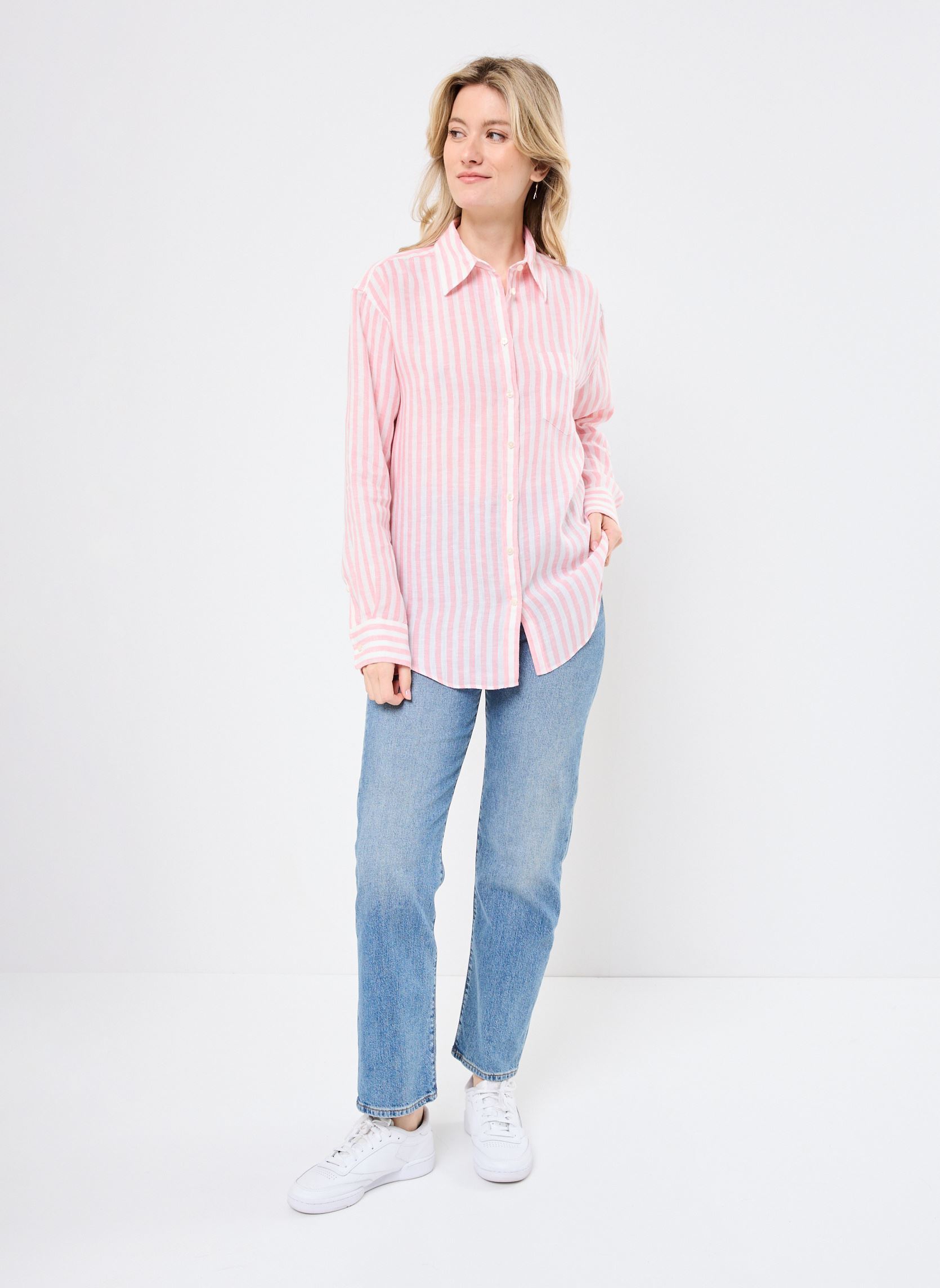 Chemises manches longues Rel Striped Linen Shirt femme rose GANT Chemises manches longues Rel Striped Linen Shirt femme rose ECRU MELANGE