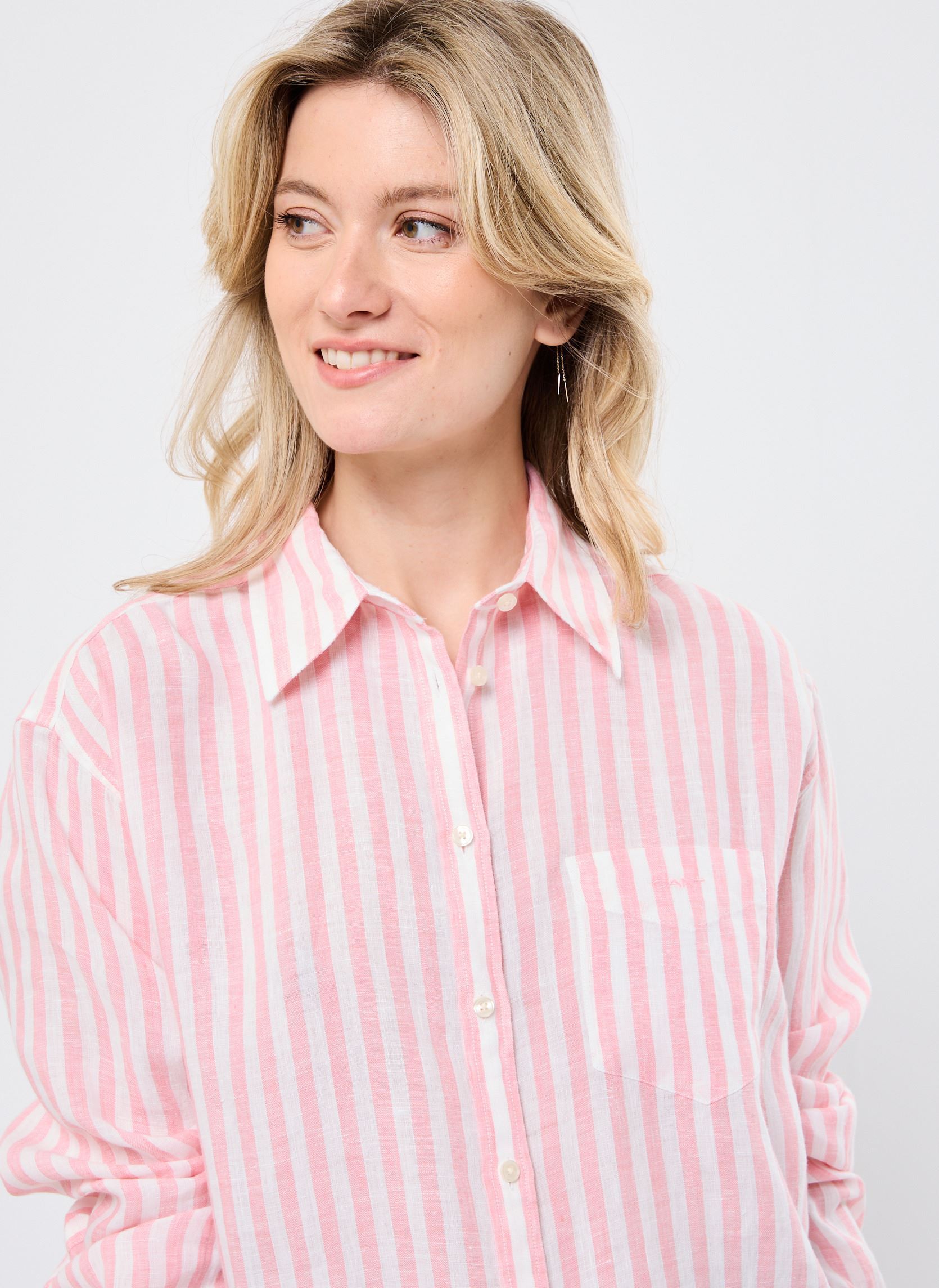 Chemises manches longues Rel Striped Linen Shirt femme rose GANT Chemises manches longues Rel Striped Linen Shirt femme rose ECRU MELANGE