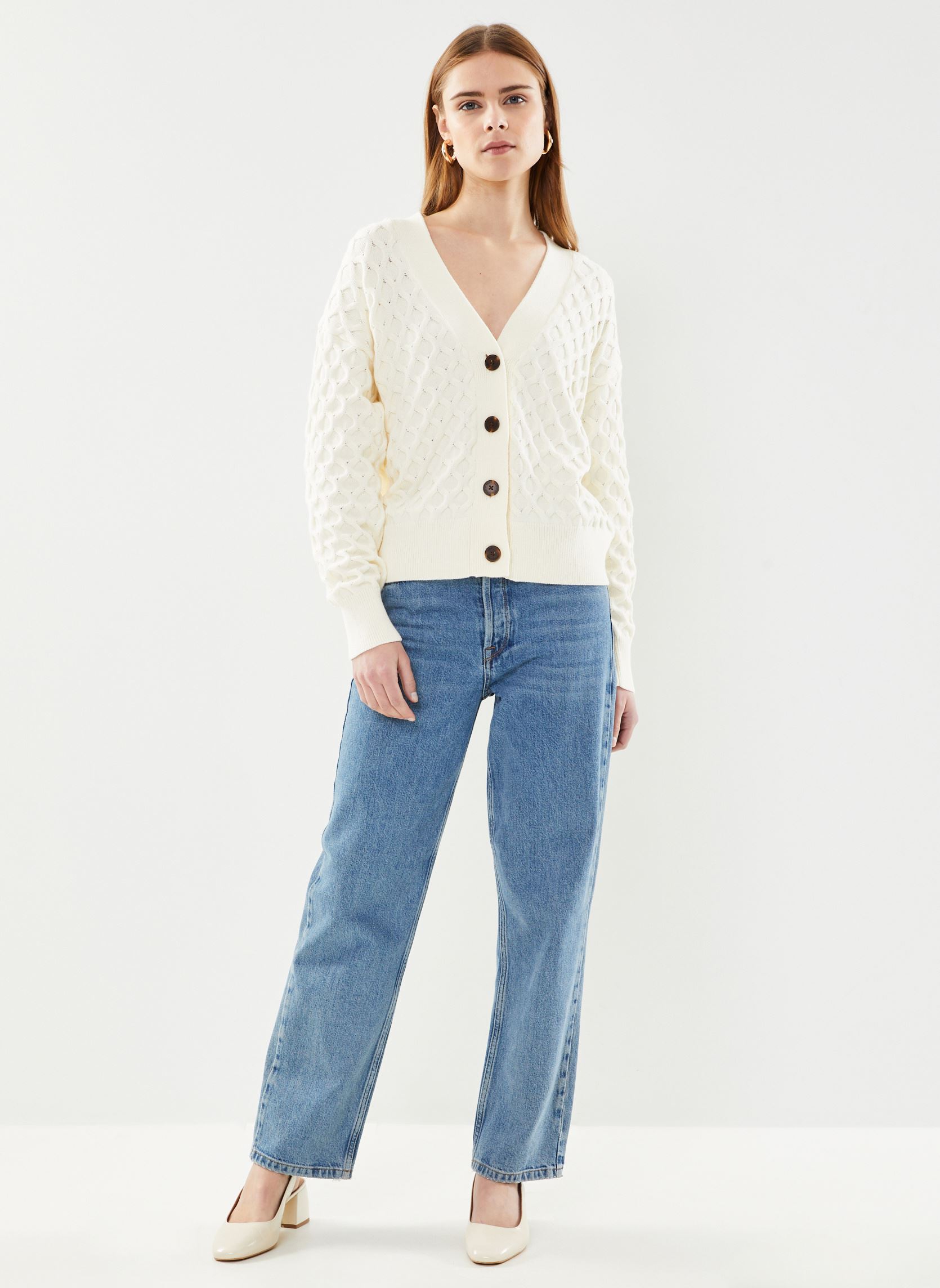 Gilets Textured Knit Cardigan femme blanc GANT Gilets Textured Knit Cardigan femme blanc CREME
