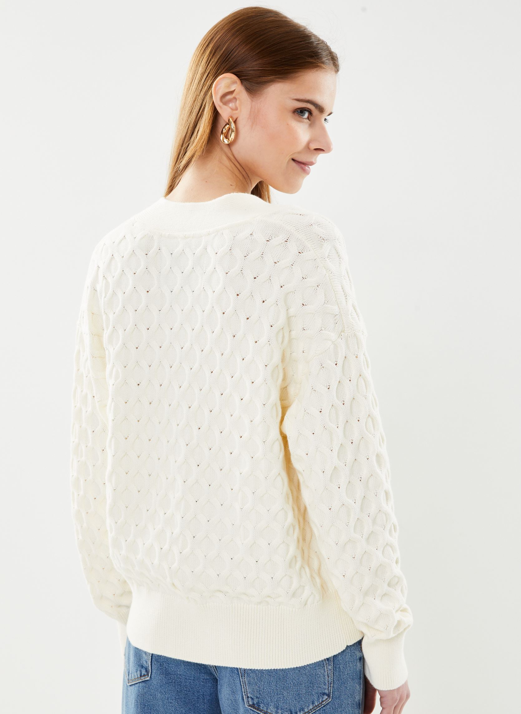 Gilets Textured Knit Cardigan femme blanc GANT Gilets Textured Knit Cardigan femme blanc CREME