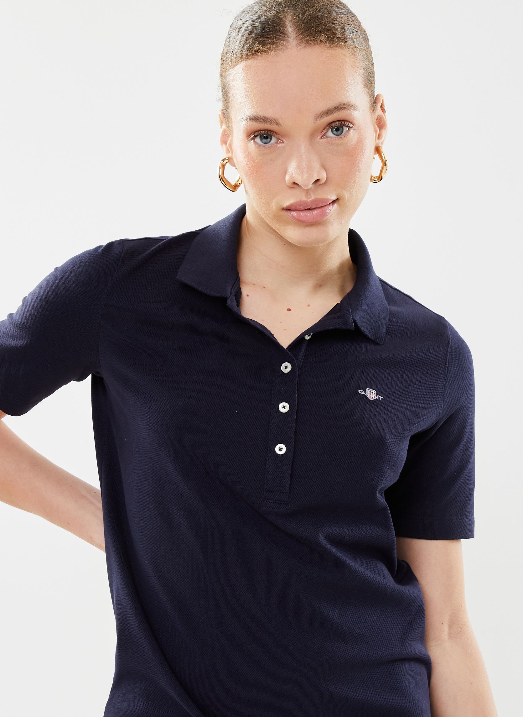 Jurken Slim Shield Ss Pique Polo Dress dames blauw GANT Jurken Slim Shield Ss Pique Polo Dress dames blauw BLEU NUIT
