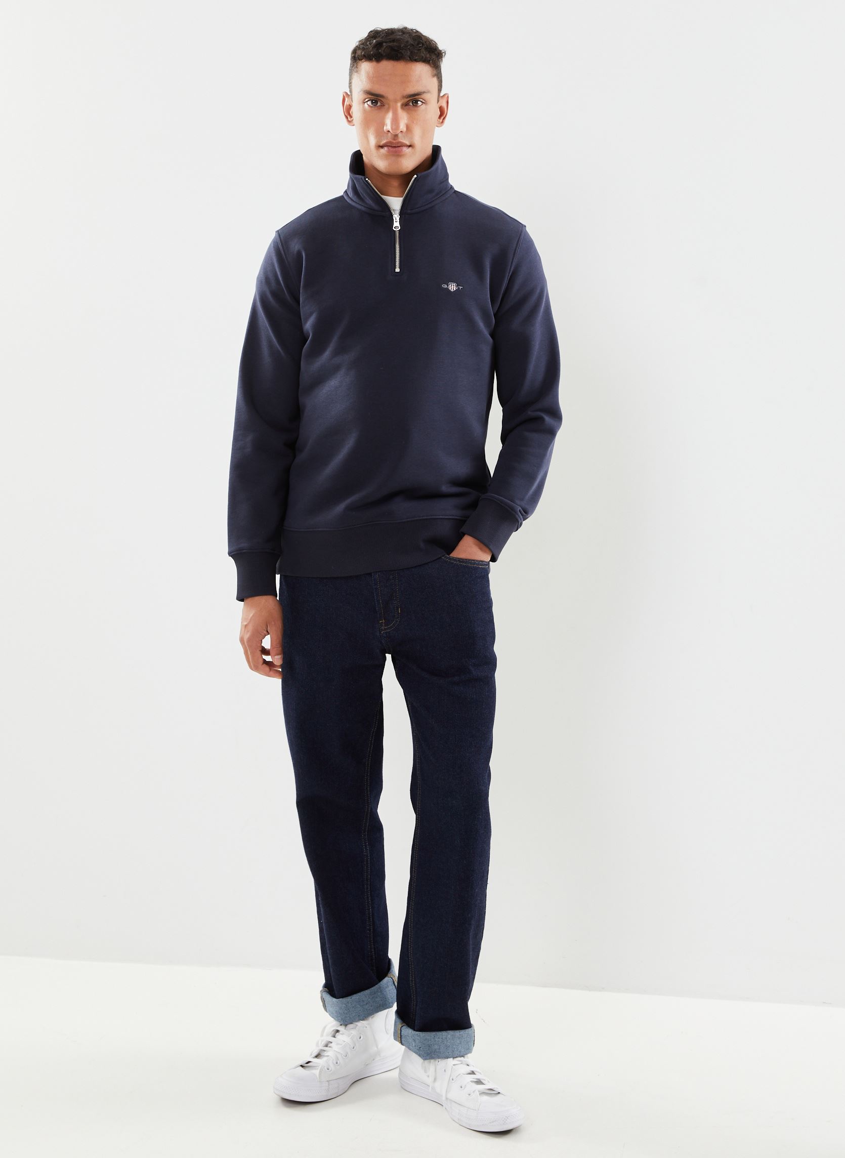 Sweats zippés Reg Shield Half Zip Sweat homme bleu GANT Sweats zippés Reg Shield Half Zip Sweat homme bleu EVENING BLUE