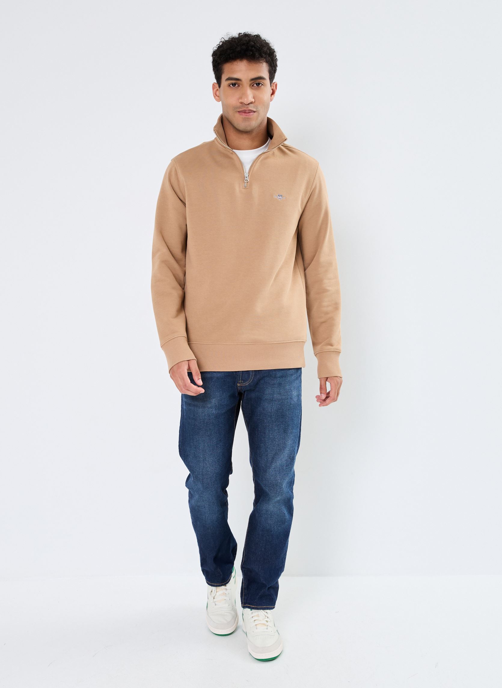 Sweaters met rits Reg Shield Half Zip Sweat heren beige GANT Sweaters met rits Reg Shield Half Zip Sweat heren beige KHAKI FONCE
