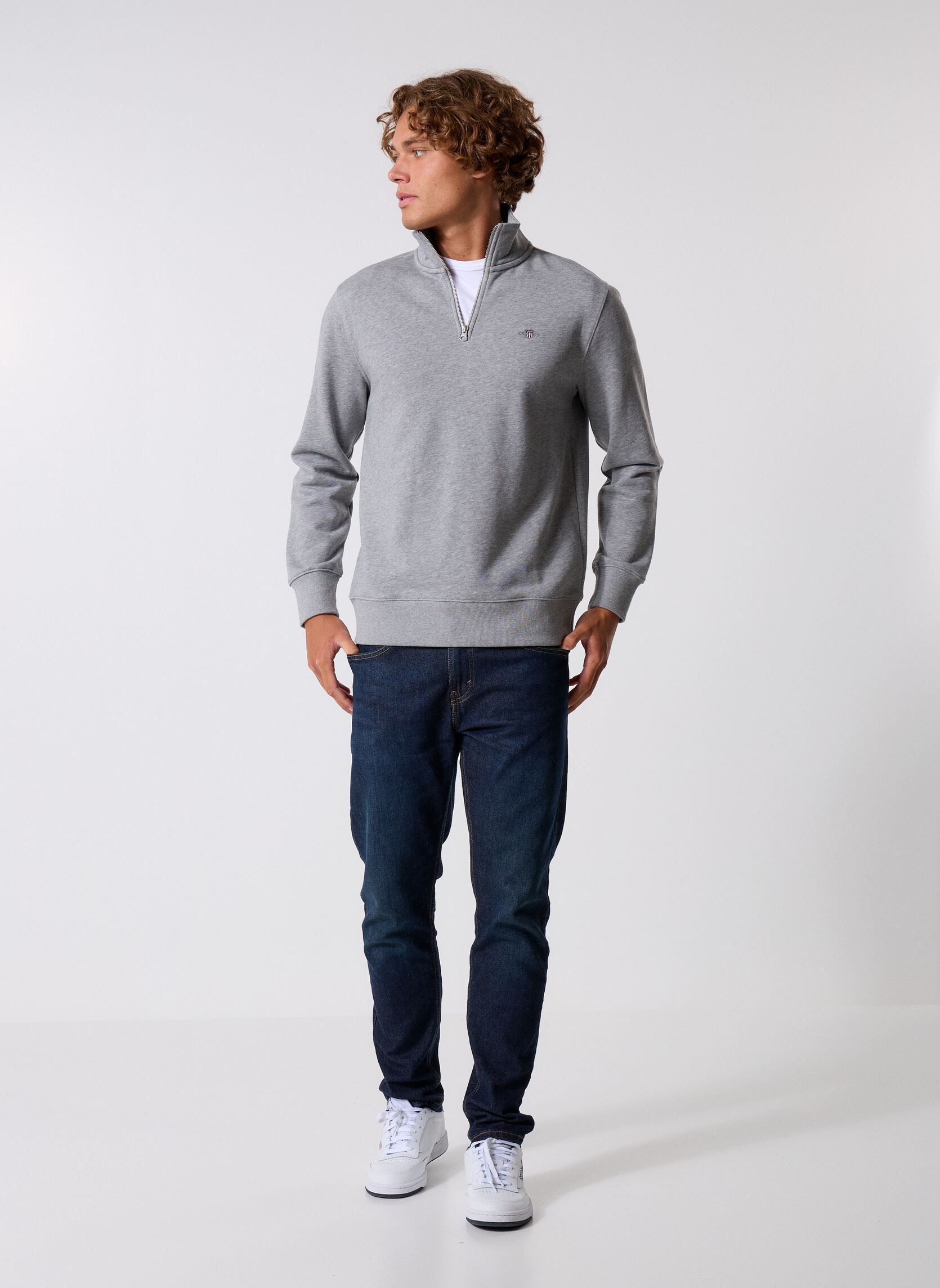 Sweats zippés Reg Shield Half Zip Sweat homme gris GANT Sweats zippés Reg Shield Half Zip Sweat homme gris GREY MELANGE