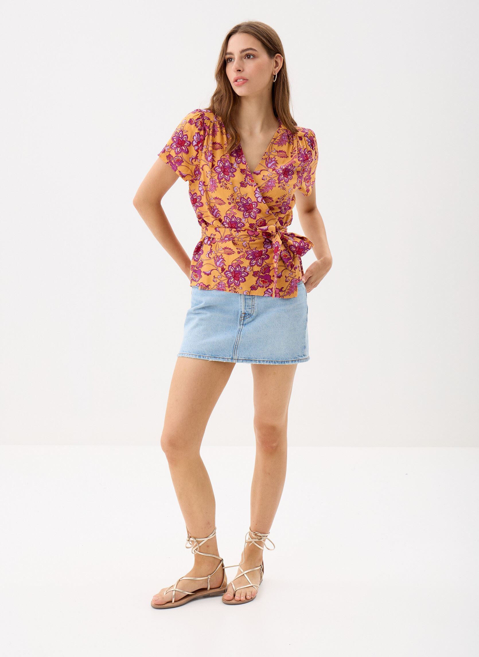 Kurzarm-Blusen Thess damen gelb La Petite Etoile Kurzarm-Blusen Thess damen gelb Ocre