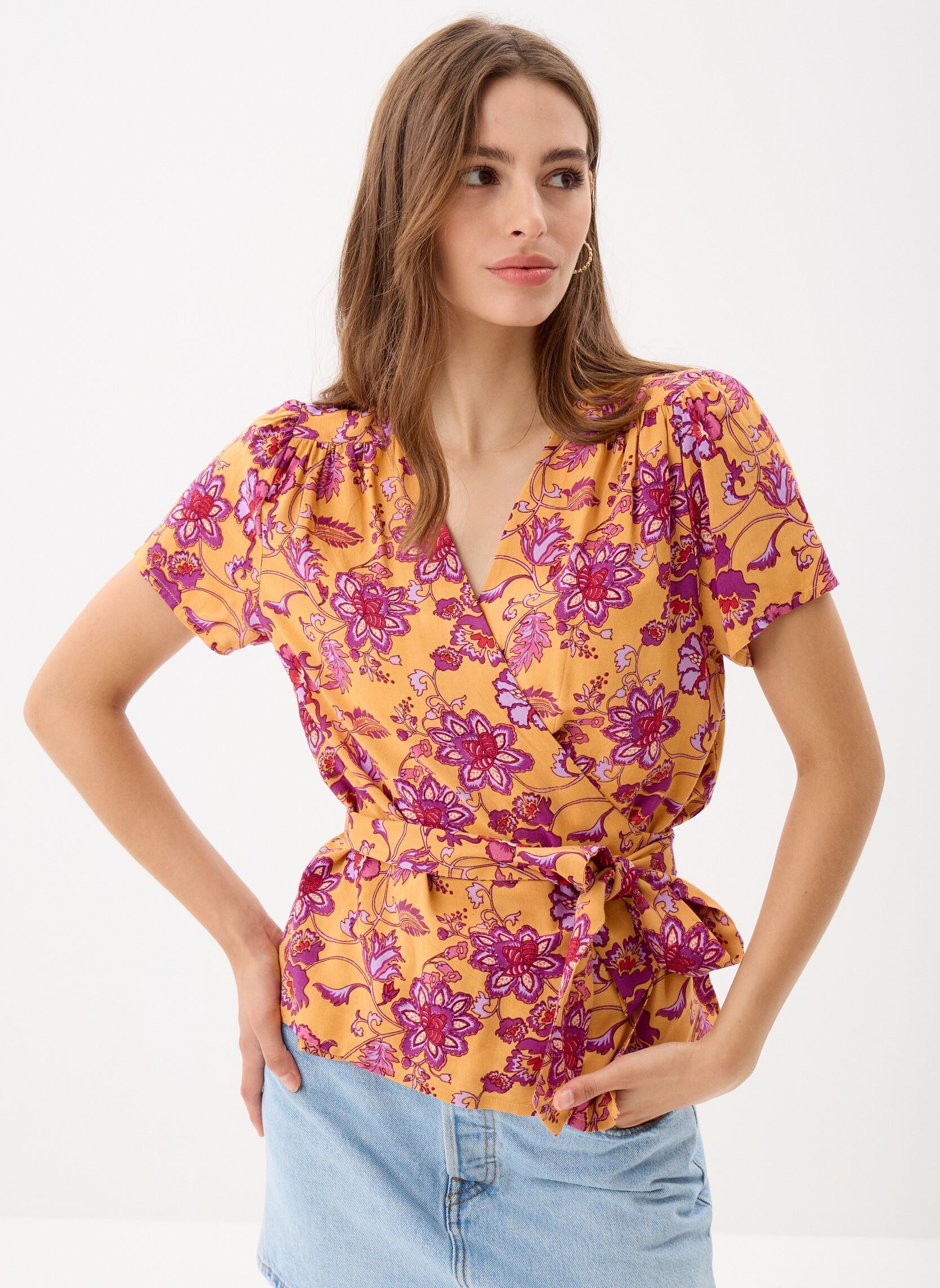 Kurzarm-Blusen Thess damen gelb La Petite Etoile Kurzarm-Blusen Thess damen gelb Ocre