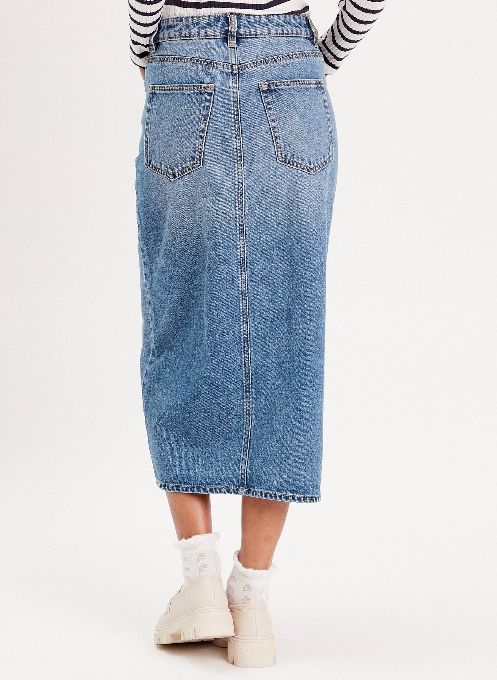 Halflange rokken JUDENMIDI dames blauw Cache Cache Halflange rokken JUDENMIDI dames blauw DENIM DOUBLE STONE