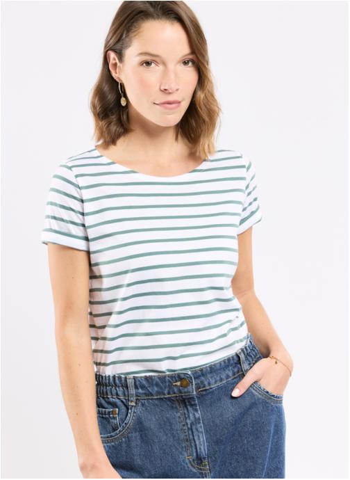 Armor Lux Tee-shirts Marinière 75675 blanc/silver pine femme vert