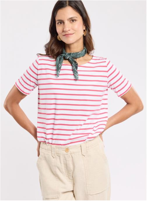 Armor Lux Tee-shirts Marinière 75675 blanc/silver pine femme rose