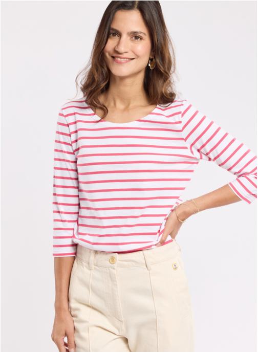 Armor Lux Tee-shirts Marinière 06225 mazarine/placid blue femme rose