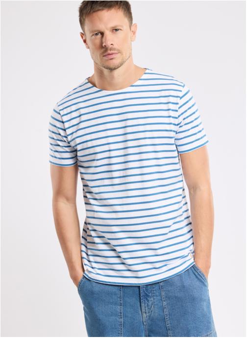 Armor Lux Tee-shirts Marinière 73842 milk/laguna homme bleu