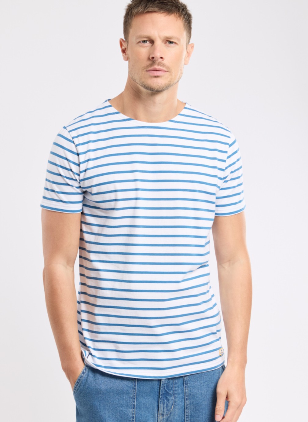 Tee-shirts Marinière 73842 milk/laguna homme bleu Armor Lux Tee-shirts Marinière 73842 milk/laguna homme bleu Bleu