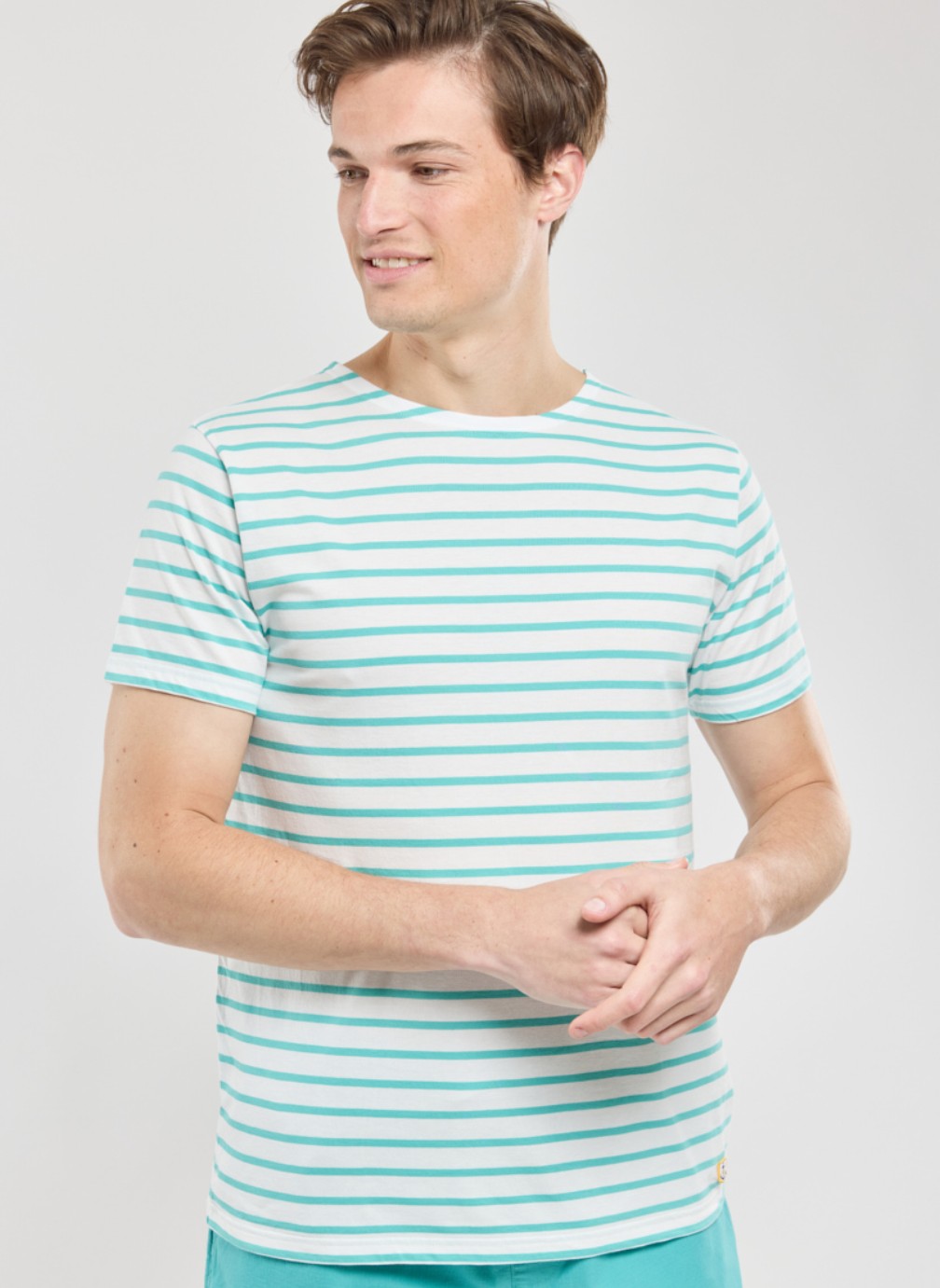 Tee-shirts Marinière 73842 milk/laguna homme bleu Armor Lux Tee-shirts Marinière 73842 milk/laguna homme bleu Turquoise