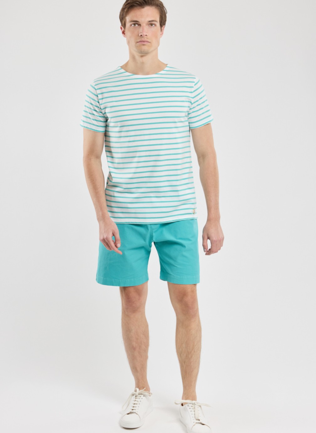 Tee-shirts Marinière 73842 milk/laguna homme bleu Armor Lux Tee-shirts Marinière 73842 milk/laguna homme bleu Turquoise