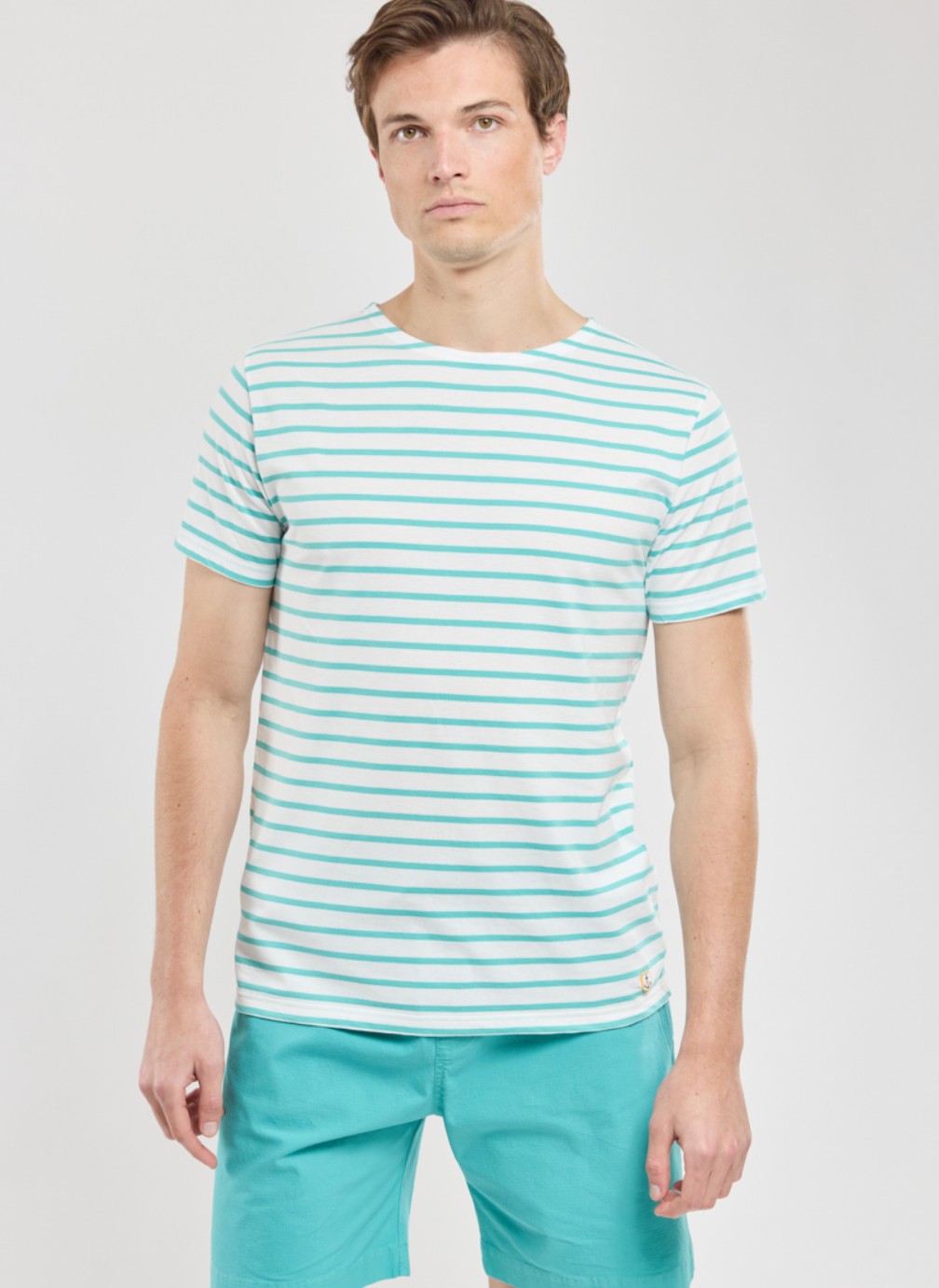 Tee-shirts Marinière 73842 milk/laguna homme bleu Armor Lux Tee-shirts Marinière 73842 milk/laguna homme bleu Turquoise