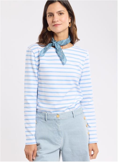 Armor Lux Tee-shirts Marinière 59610 blanc/placid blue femme bleu