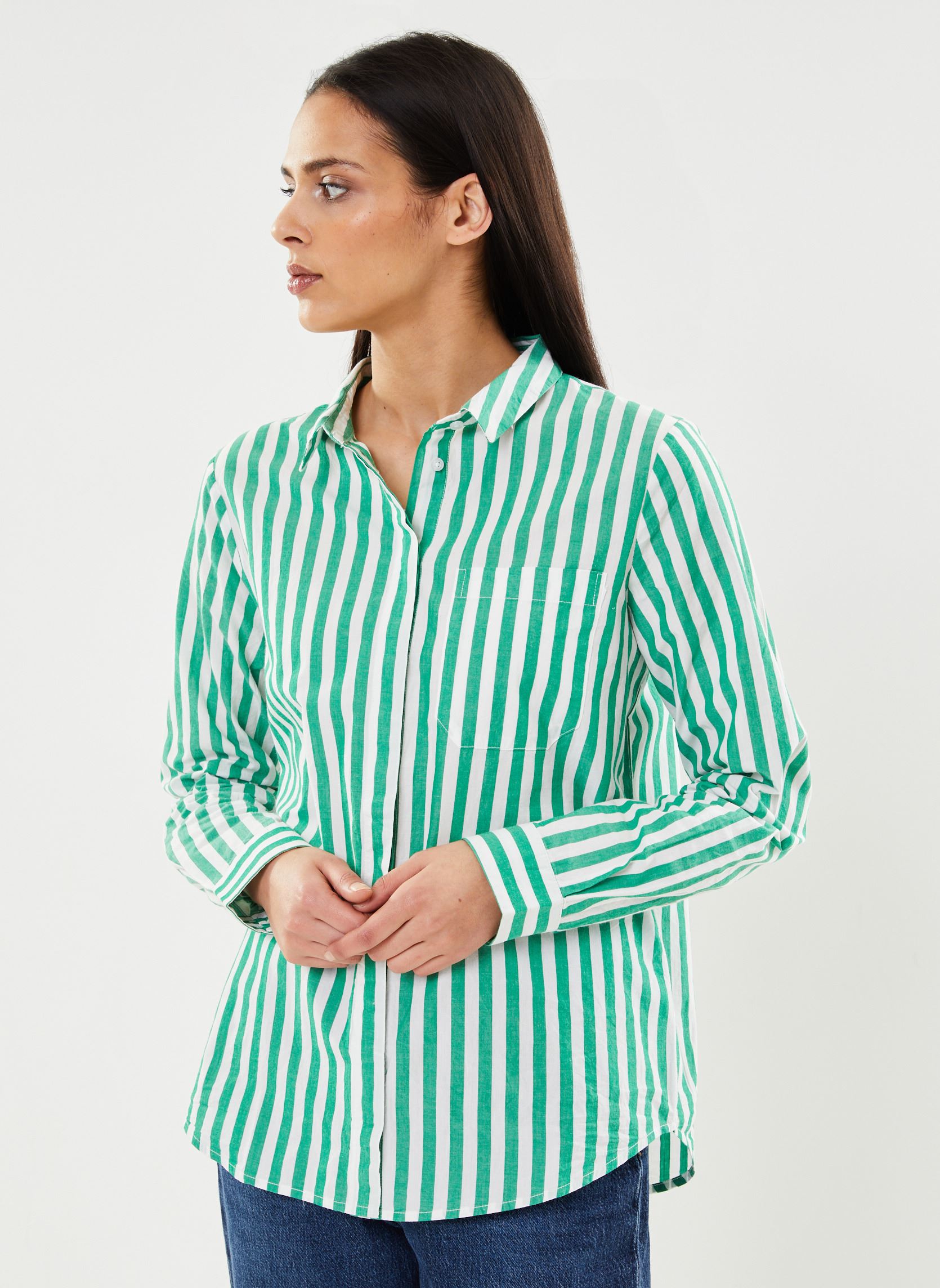 Camisas de manga larga Ixasilo Striped Sh mujer verde Ichi Camisas de manga larga Ixasilo Striped Sh mujer verde Jolly green