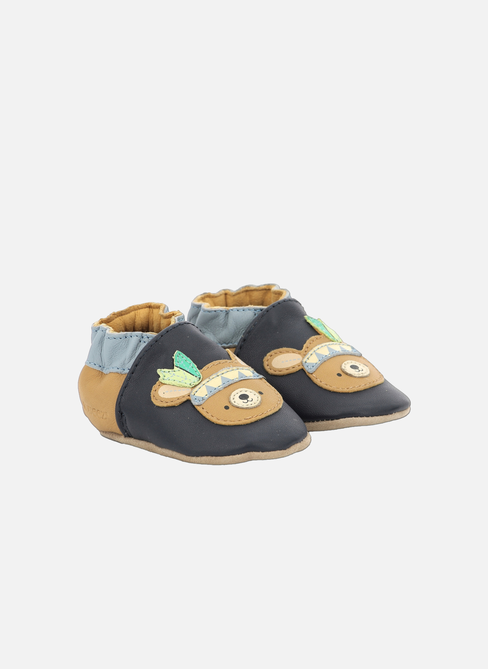 Chaussons Souples Robeez Pour Garçon - Modèle Poulette - Cuir Véritable - Semelle Souple, Bande élastique Cheville