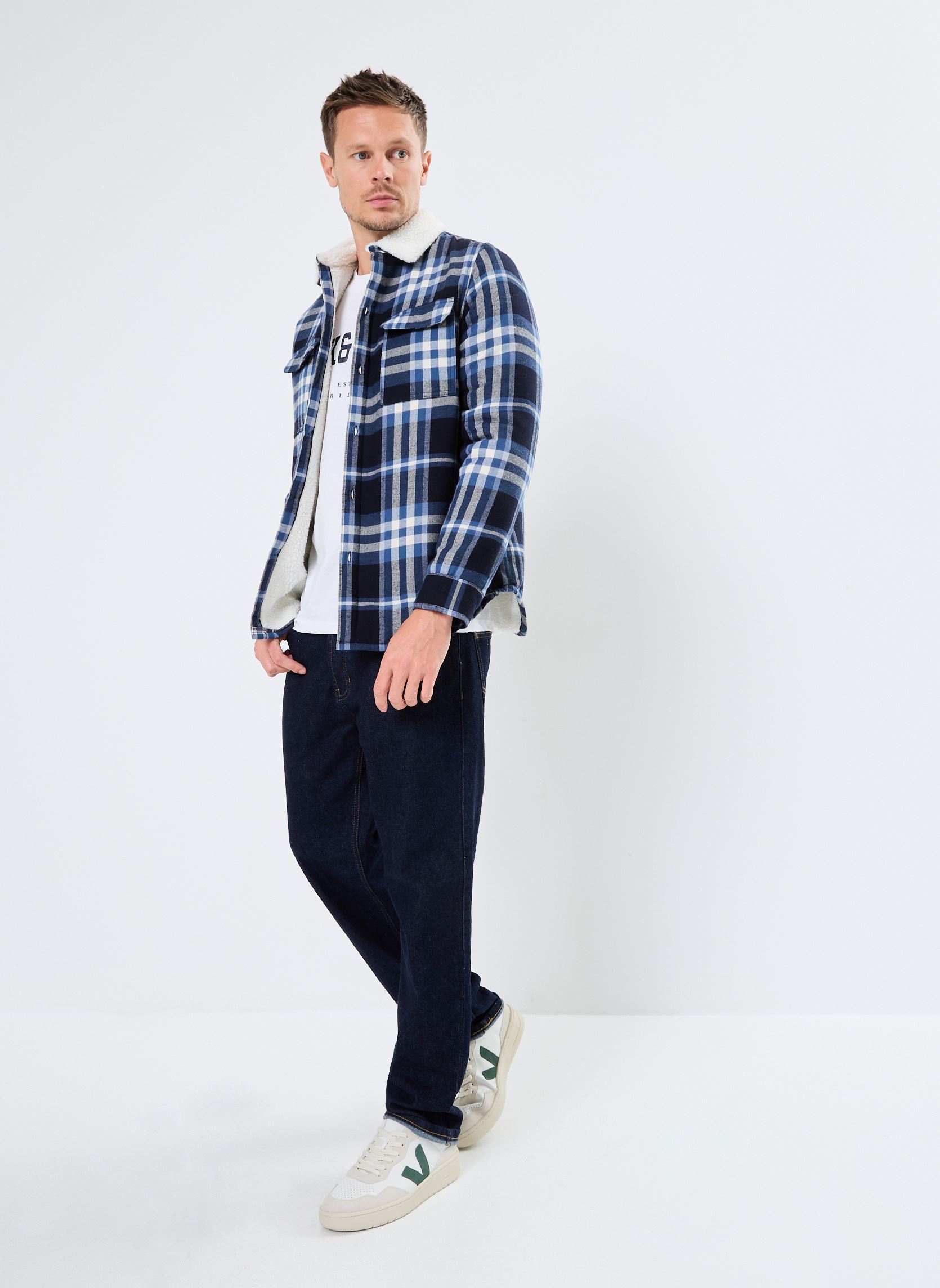 Hemden CLAYTON heren blauw MADE BY Hemden CLAYTON heren blauw CARREAUX_BLEU_BLEU