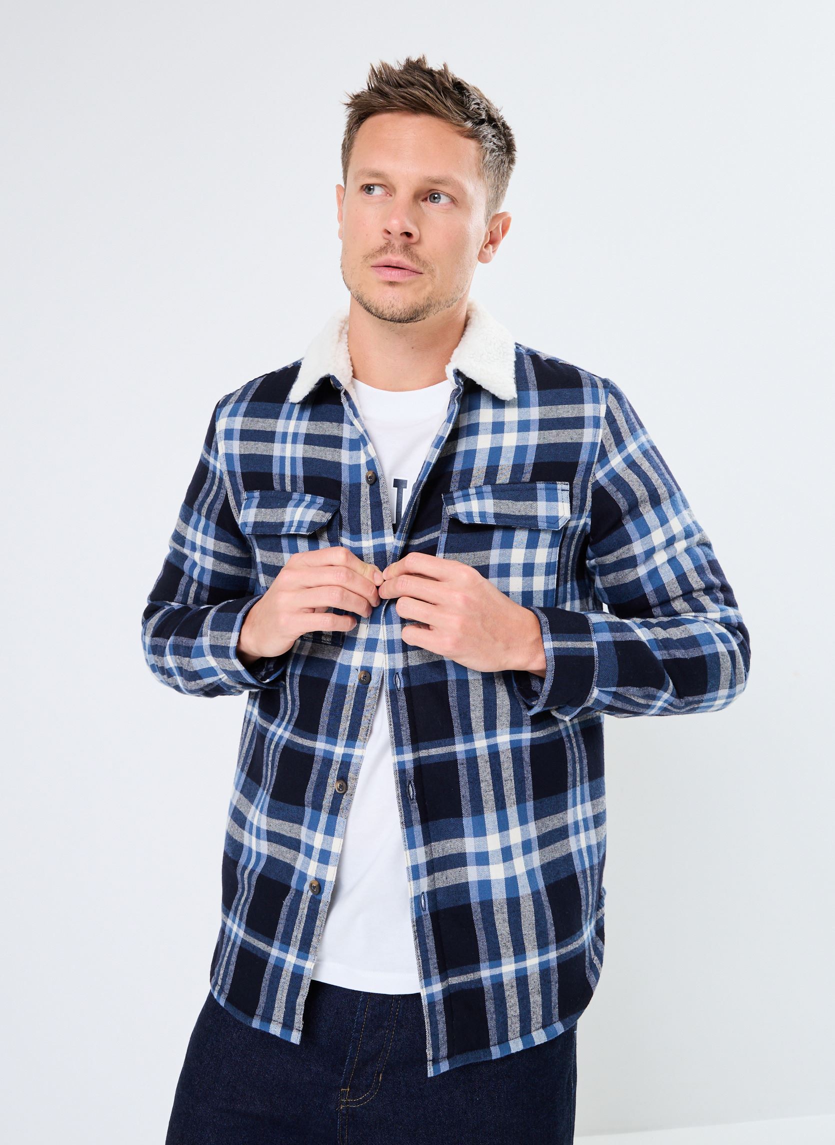 Hemden CLAYTON heren blauw MADE BY Hemden CLAYTON heren blauw CARREAUX_BLEU_BLEU
