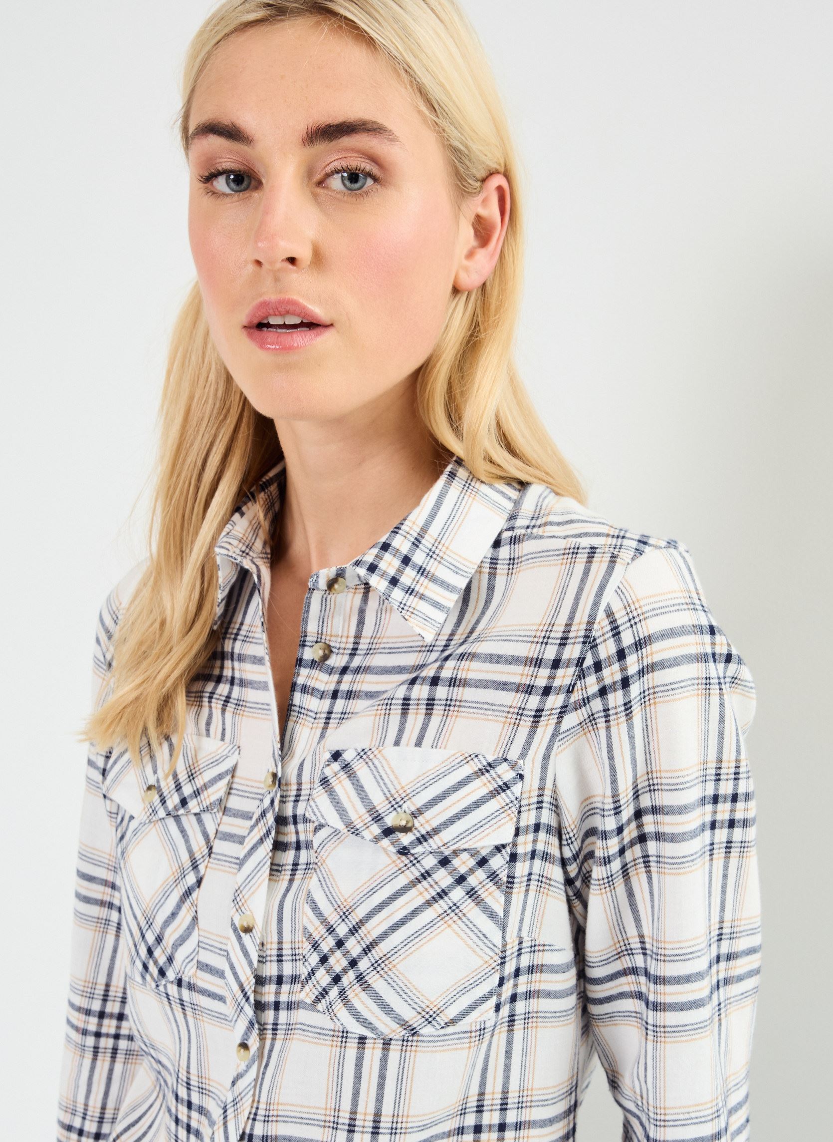 Chemise Romfh Schuyler à Carreaux Blanc Et Marine, Manches Longues Taille S