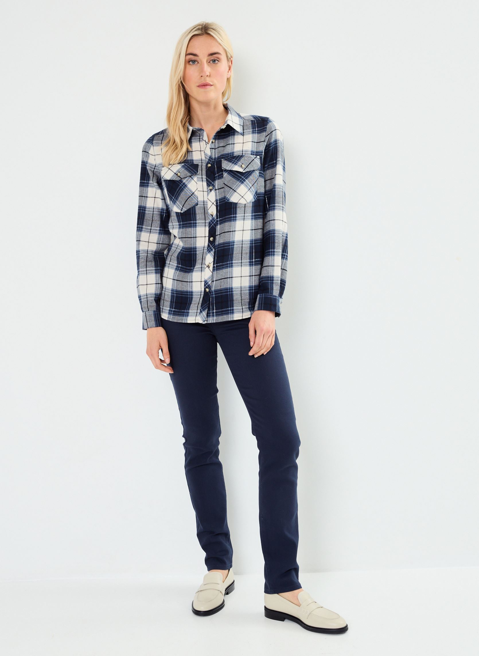 Chemises manches longues CAROLLA femme bleu MADE BY Chemises manches longues CAROLLA femme bleu IMP_GRANDCARREAUX MARINE_BLEU
