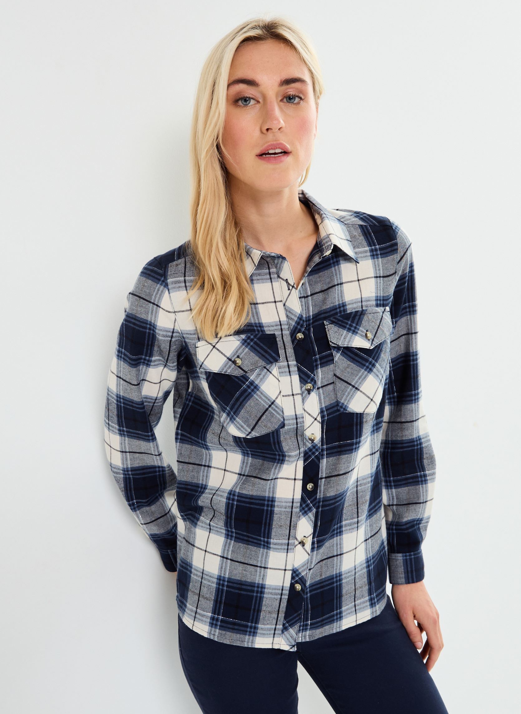 Chemises manches longues CAROLLA femme bleu MADE BY Chemises manches longues CAROLLA femme bleu IMP_GRANDCARREAUX MARINE_BLEU