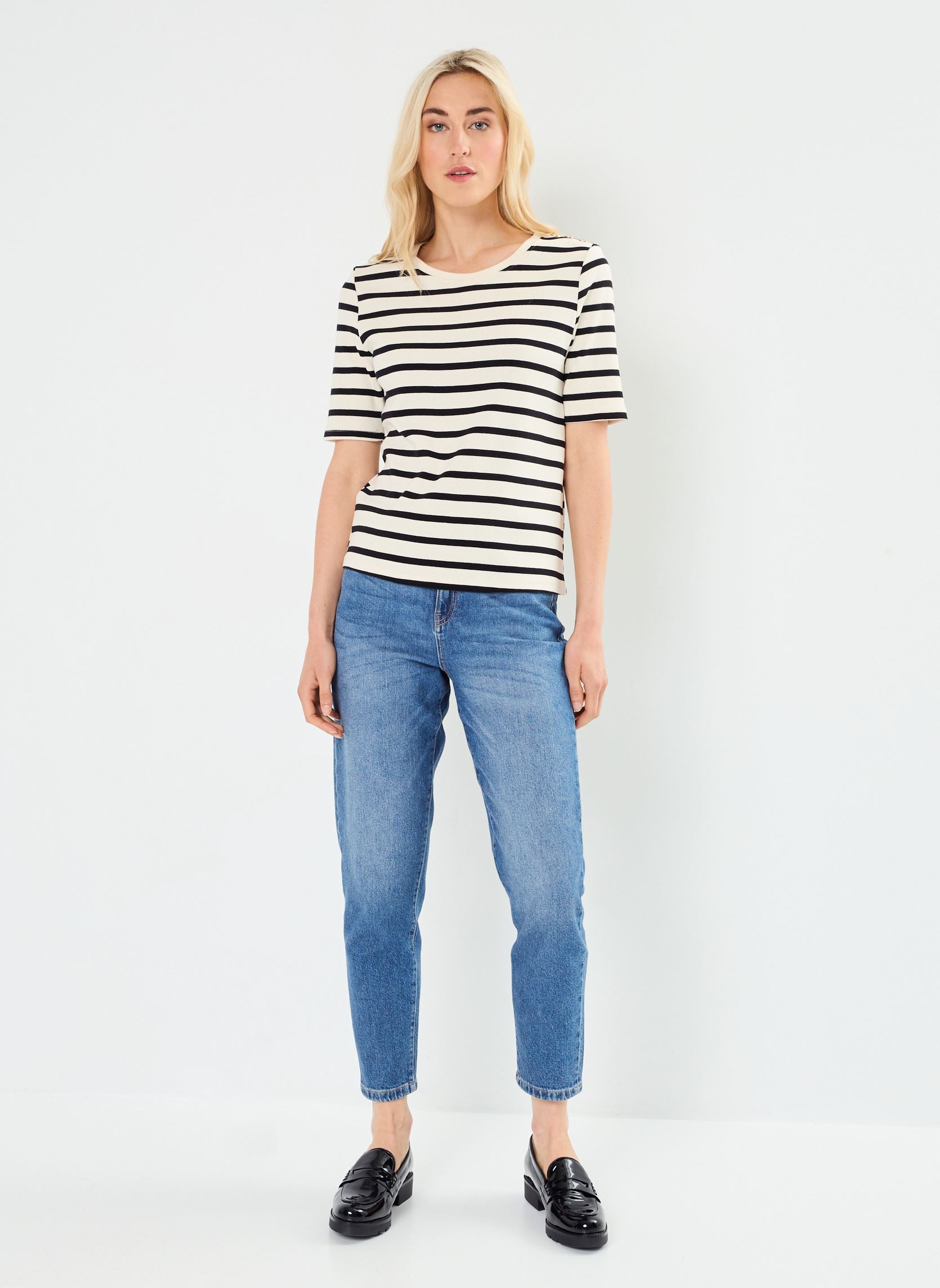 T-shirts met korte mouwen TMARLA marinière dames beige Georgia Rose T-shirts met korte mouwen TMARLA marinière dames beige IMP_RAYURE MARINE BEIGE_NOIR
