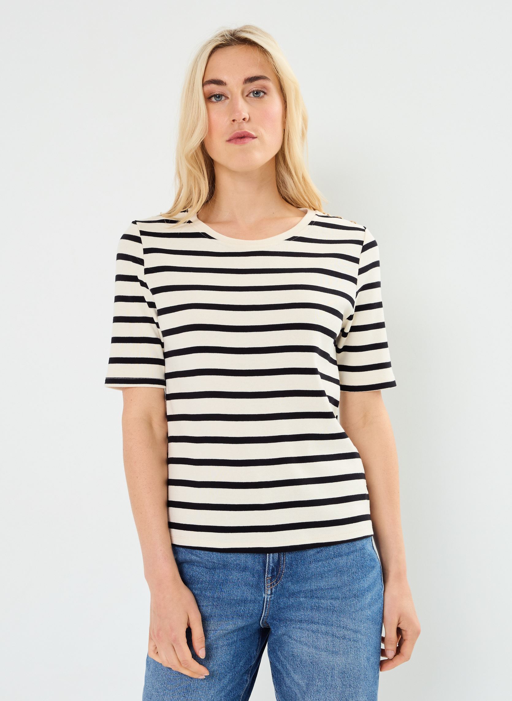 T-shirts met korte mouwen TMARLA marinière dames beige Georgia Rose T-shirts met korte mouwen TMARLA marinière dames beige IMP_RAYURE MARINE BEIGE_NOIR