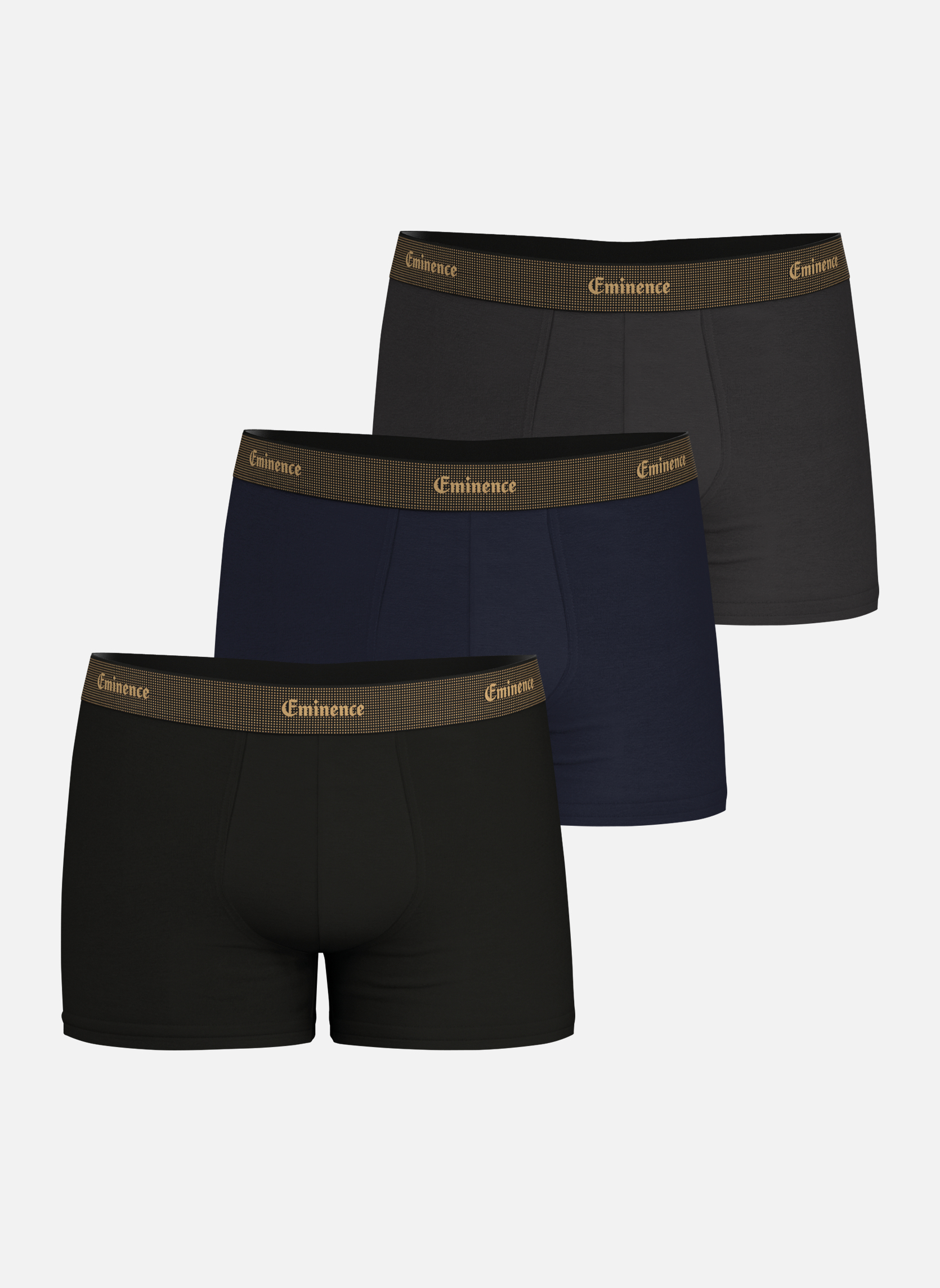 Lot De 3 Boxers Homme Eminence Business Print – Coton Stretch Confortable, Motifs Élégants Et Uni Noir, Fabriqué En France