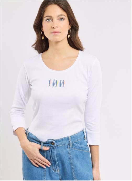 Armor Lux Tee-shirts T-shirt 78890 blanc séri. poissons bicol femme blanc