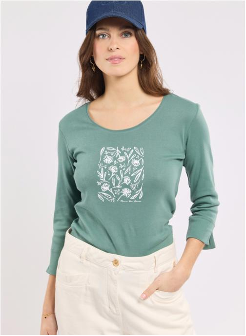 Armor Lux Tee-shirts T-shirt 78890 blanc séri. poissons bicol femme vert