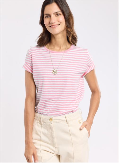 Armor Lux Tee-shirts T-shirt 76081 blanc/seal femme rose