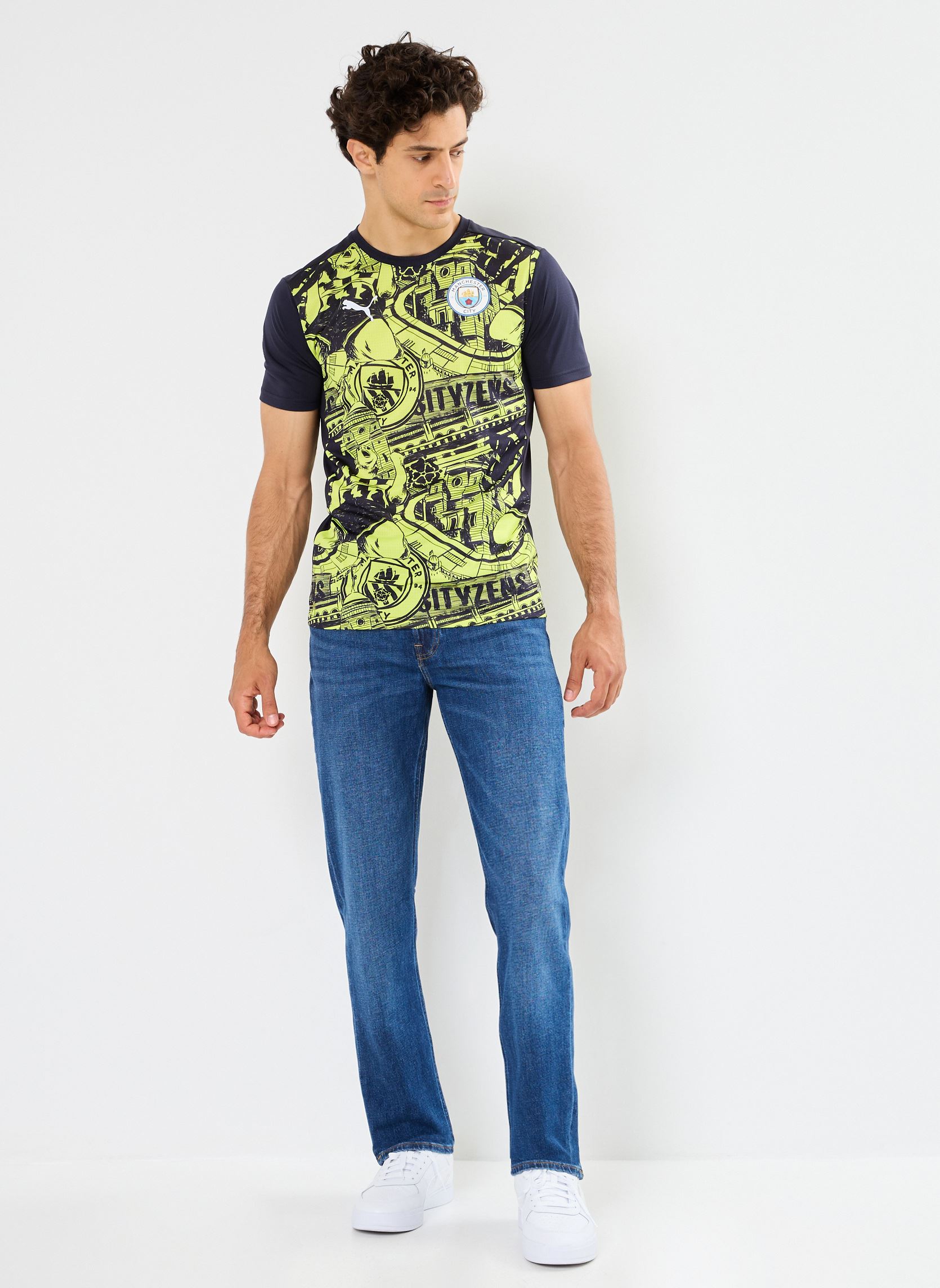 Tee-shirts manches courtes Maillot de foot Manchester City pré-matc homme noir Puma Tee-shirts manches courtes Maillot de foot Manchester City pré-matc homme noir Yellow Glow-Magic Blue