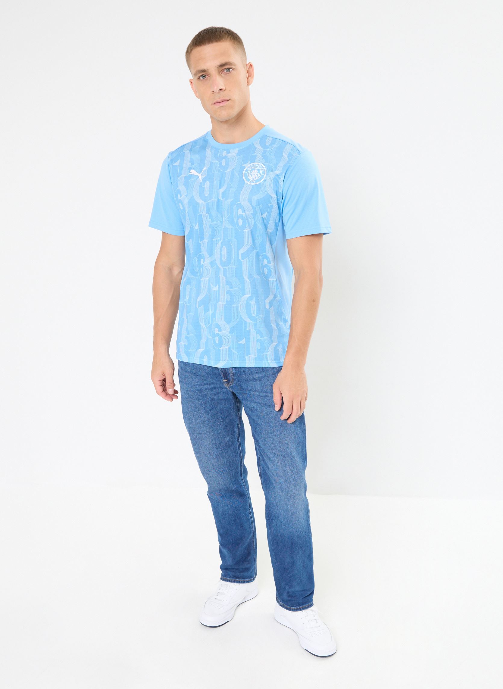 Tee-shirts manches courtes Maillot de foot Manchester City pré-matc homme bleu Puma Tee-shirts manches courtes Maillot de foot Manchester City pré-matc homme bleu Team Light Blue-PUMA White