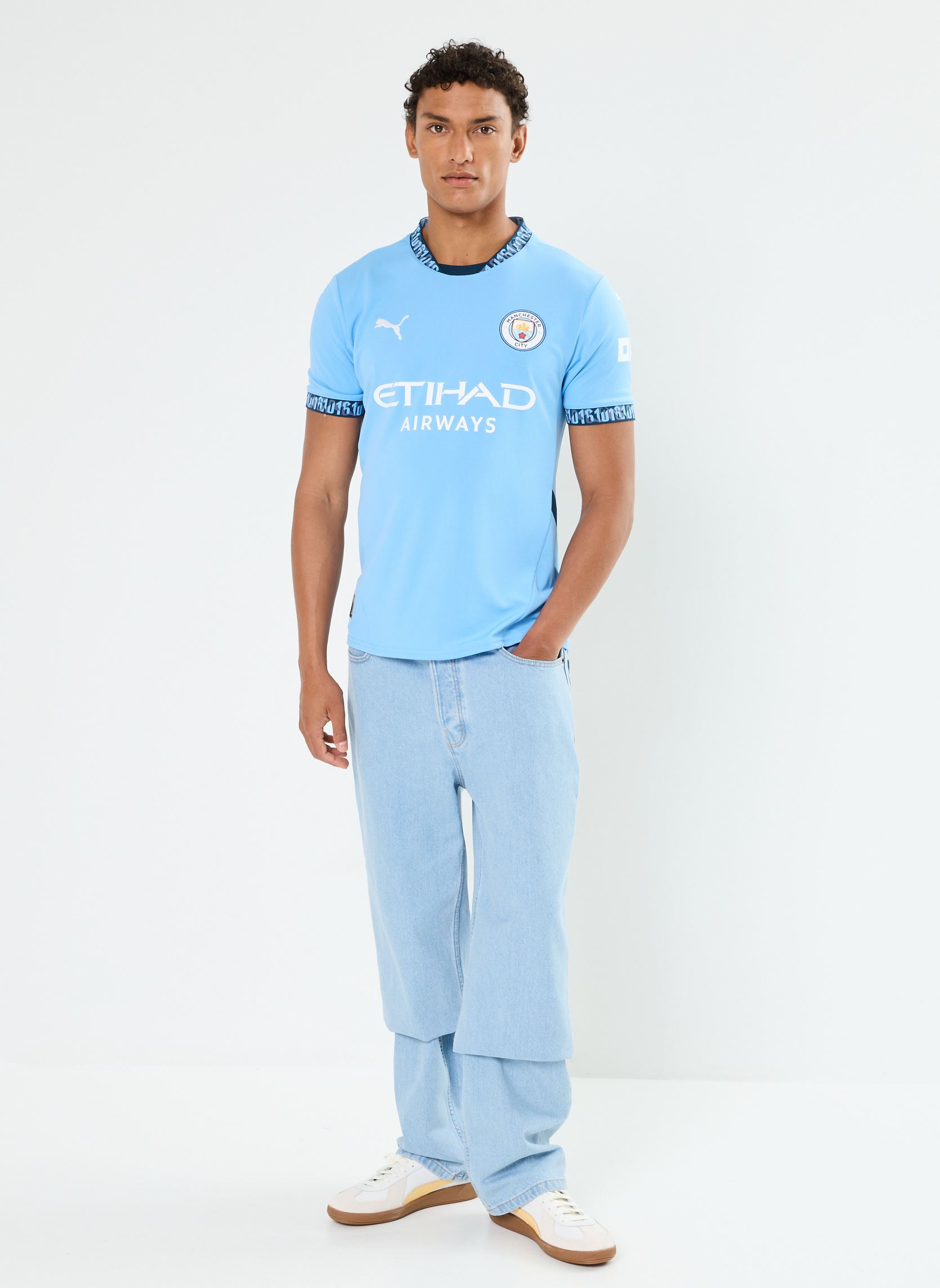 Tee-shirts manches courtes Maillot de foot Manchester City replica homme bleu Puma Tee-shirts manches courtes Maillot de foot Manchester City replica homme bleu Team Light Blue-Marine Blue