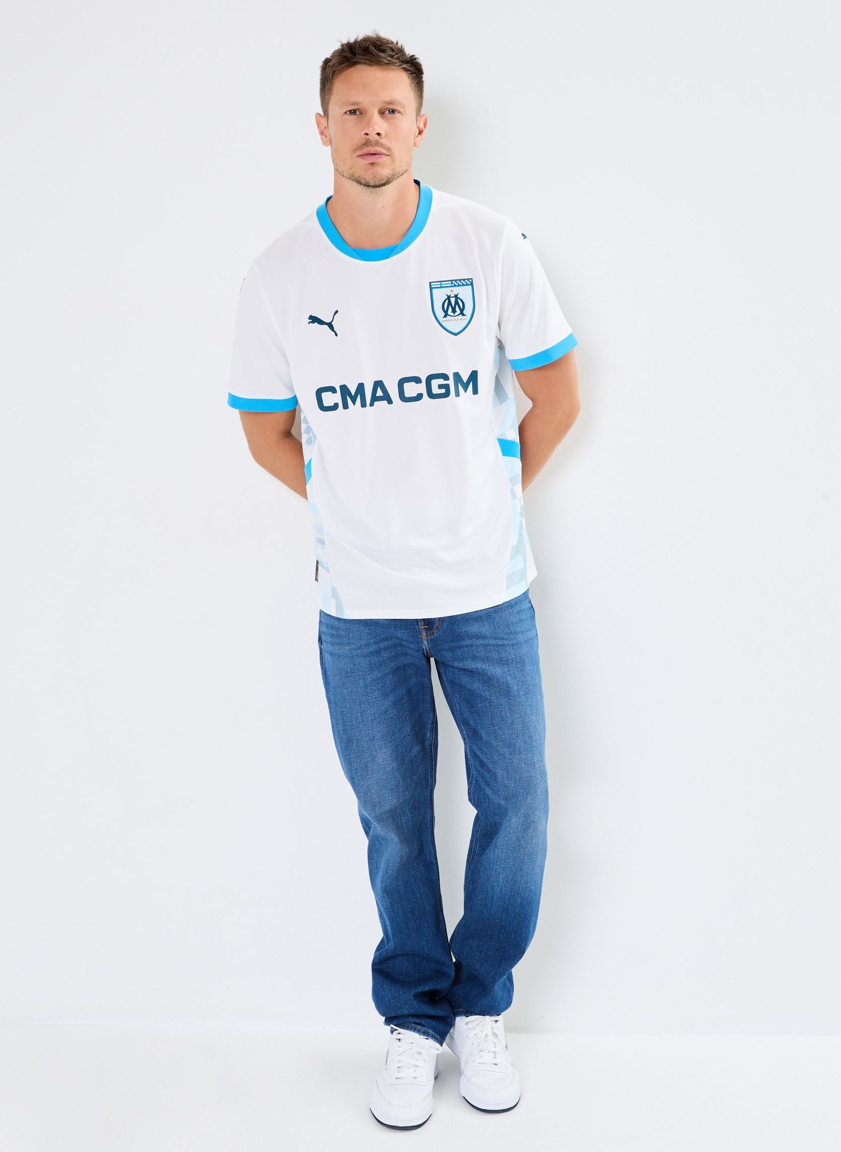 Tee-shirts manches courtes Maillot de foot Olympique de Marseille r homme blanc Puma Tee-shirts manches courtes Maillot de foot Olympique de Marseille r homme blanc PUMA White-Bleu Azur