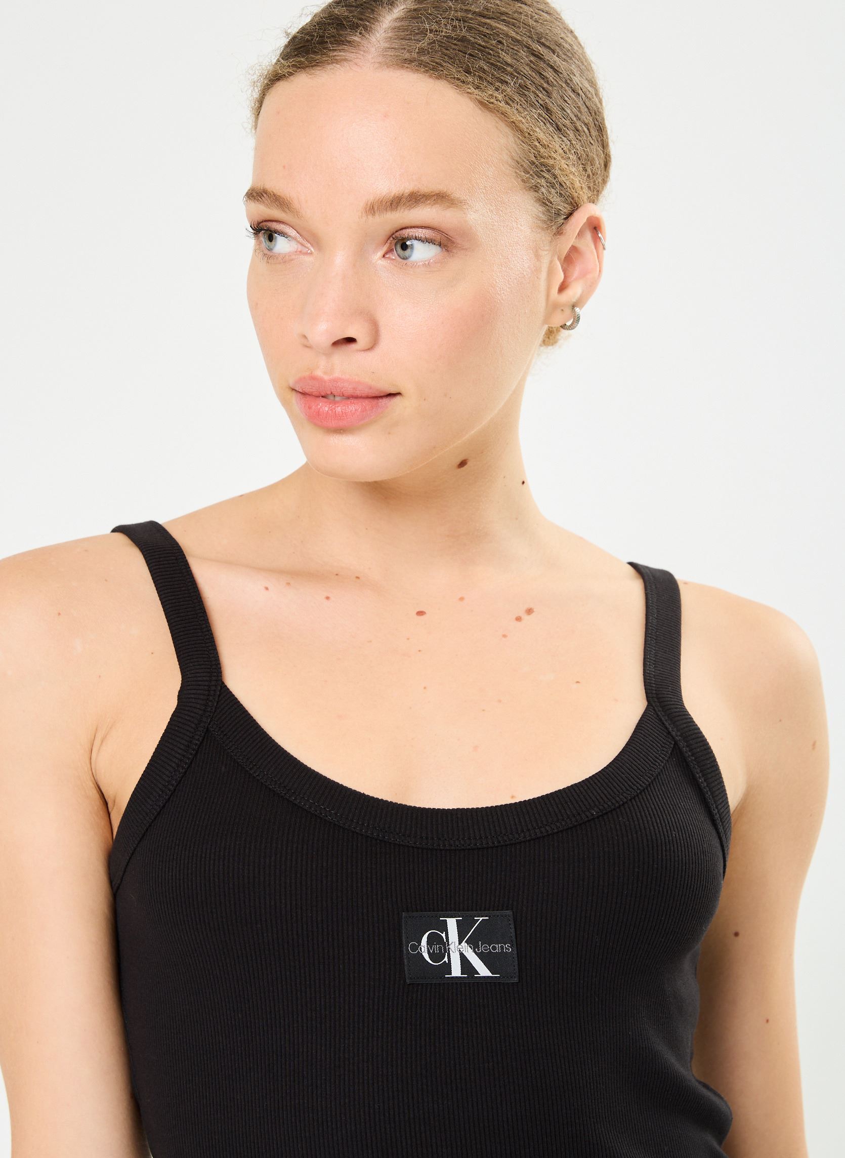 Abiti Woven Label Rib Tank J20J223516 donna nero Calvin Klein Jeans Abiti Woven Label Rib Tank J20J223516 donna nero CK BLACK