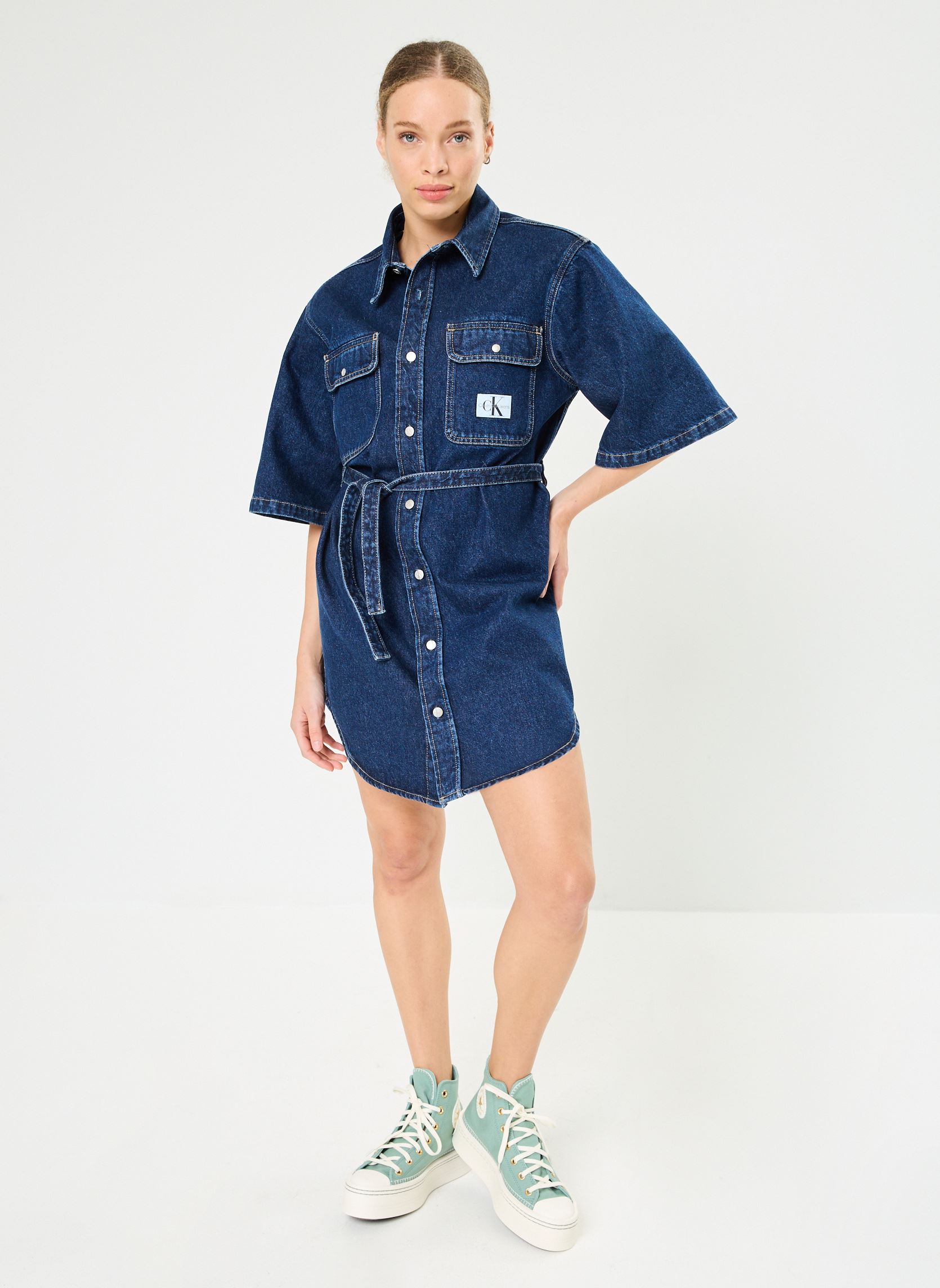 Jurken Utility Belted Shirt J20J224748 dames blauw Calvin Klein Jeans Jurken Utility Belted Shirt J20J224748 dames blauw DENIM DARK