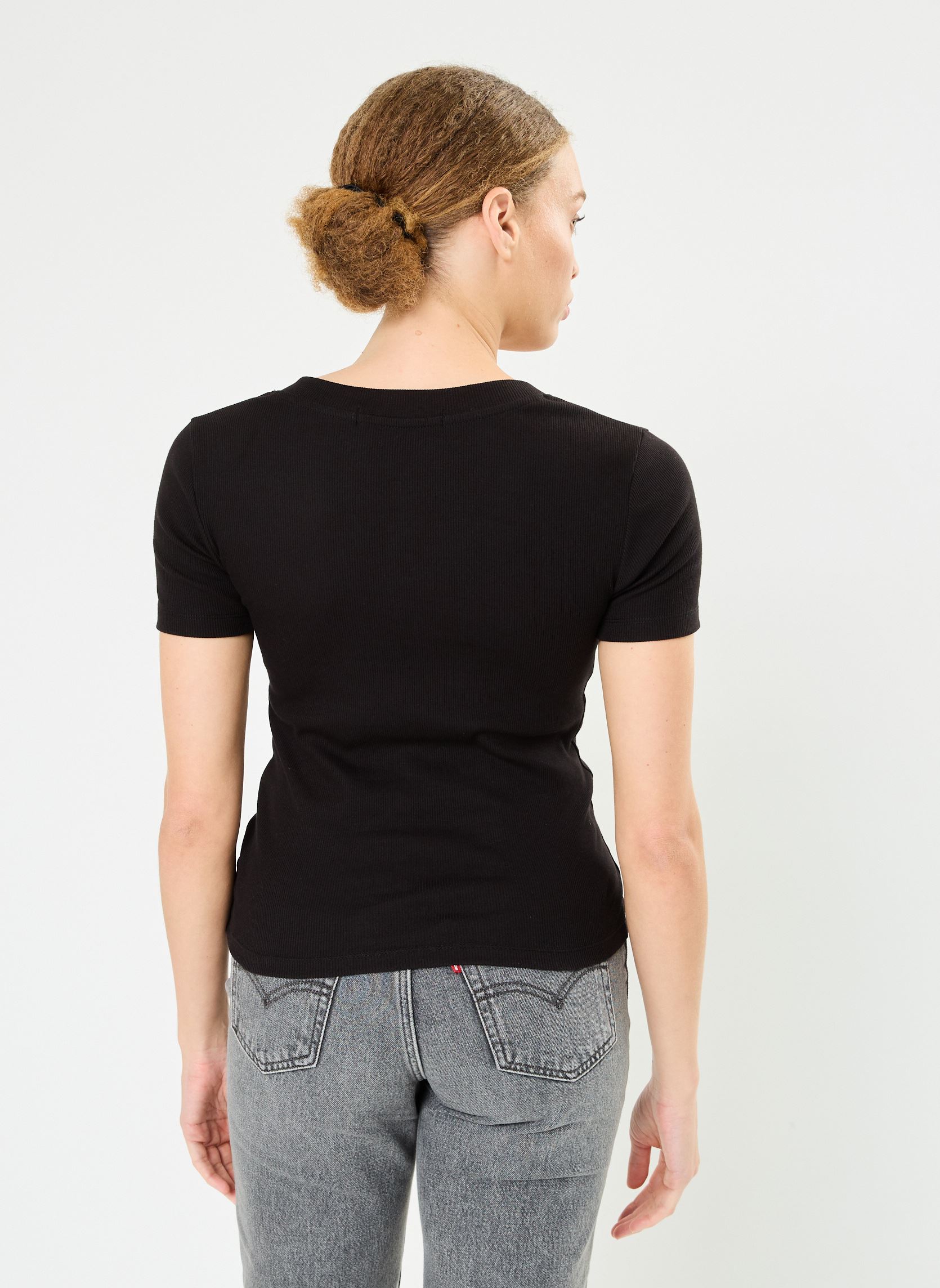Kurzarm-T-Shirts Woven Label Rib V-Ne J20J223274 damen schwarz Calvin Klein Jeans Kurzarm-T-Shirts Woven Label Rib V-Ne J20J223274 damen schwarz CK BLACK