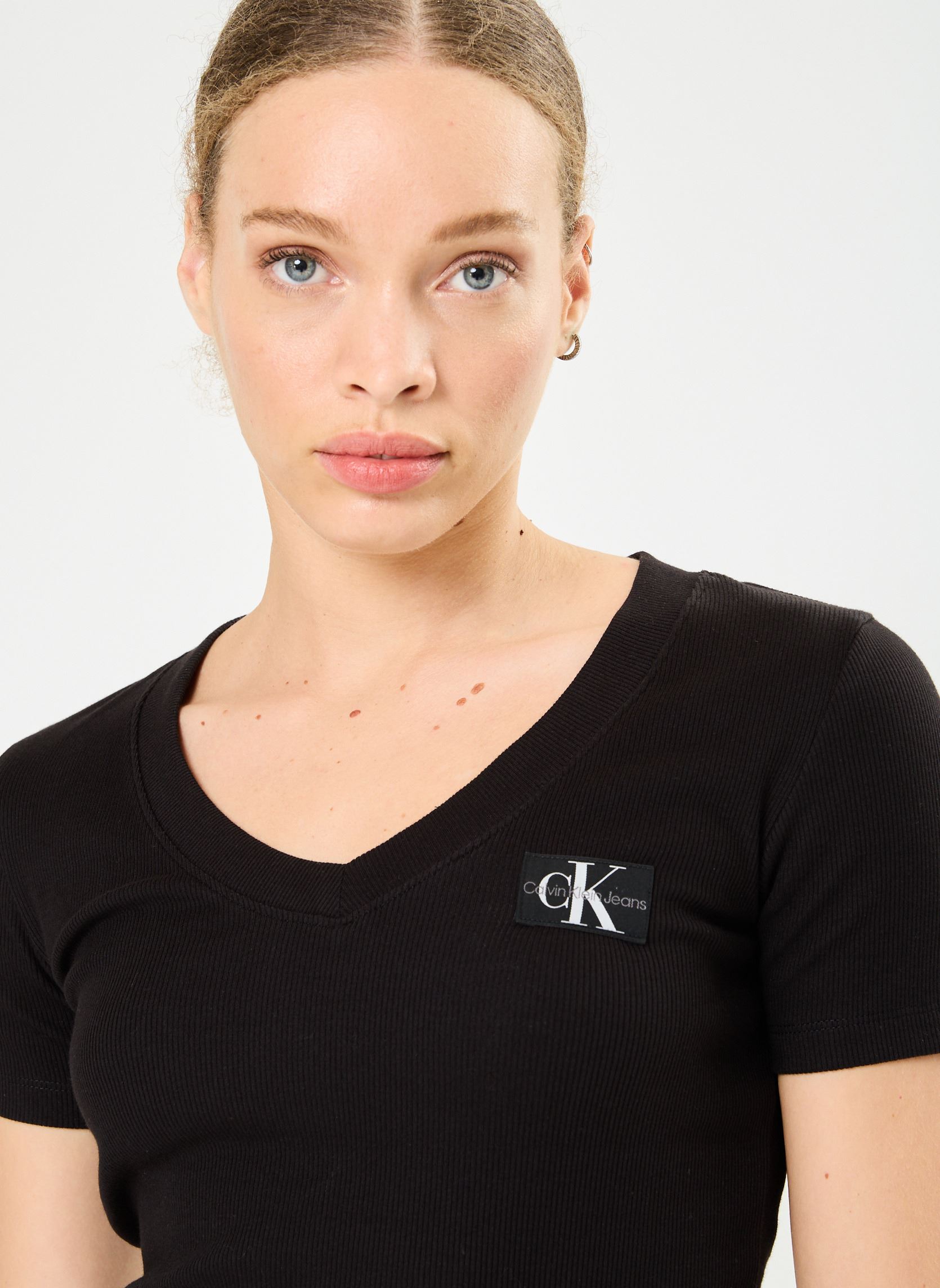 Kurzarm-T-Shirts Woven Label Rib V-Ne J20J223274 damen schwarz Calvin Klein Jeans Kurzarm-T-Shirts Woven Label Rib V-Ne J20J223274 damen schwarz CK BLACK