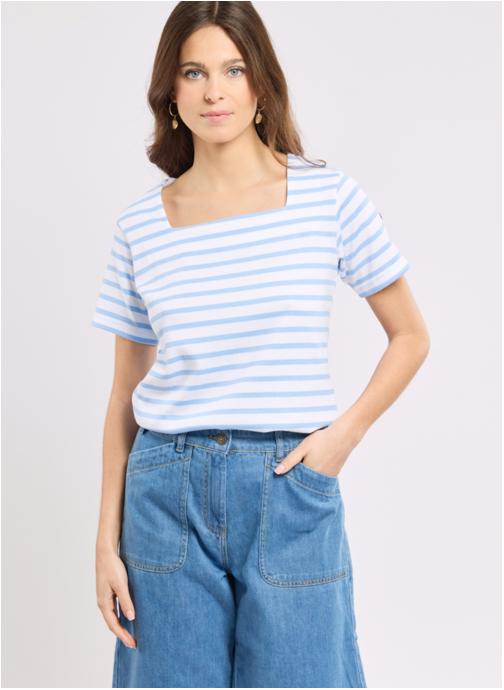 Armor Lux Tee-shirts Marinière 78328 blanc/placid blue femme bleu
