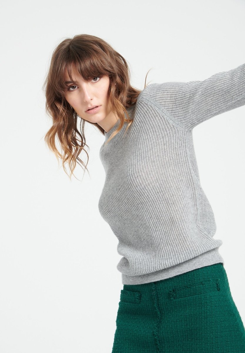 Pull col rond sérigraphié en coton Kodytown Gris American vintage - Femme | Place des Tendances