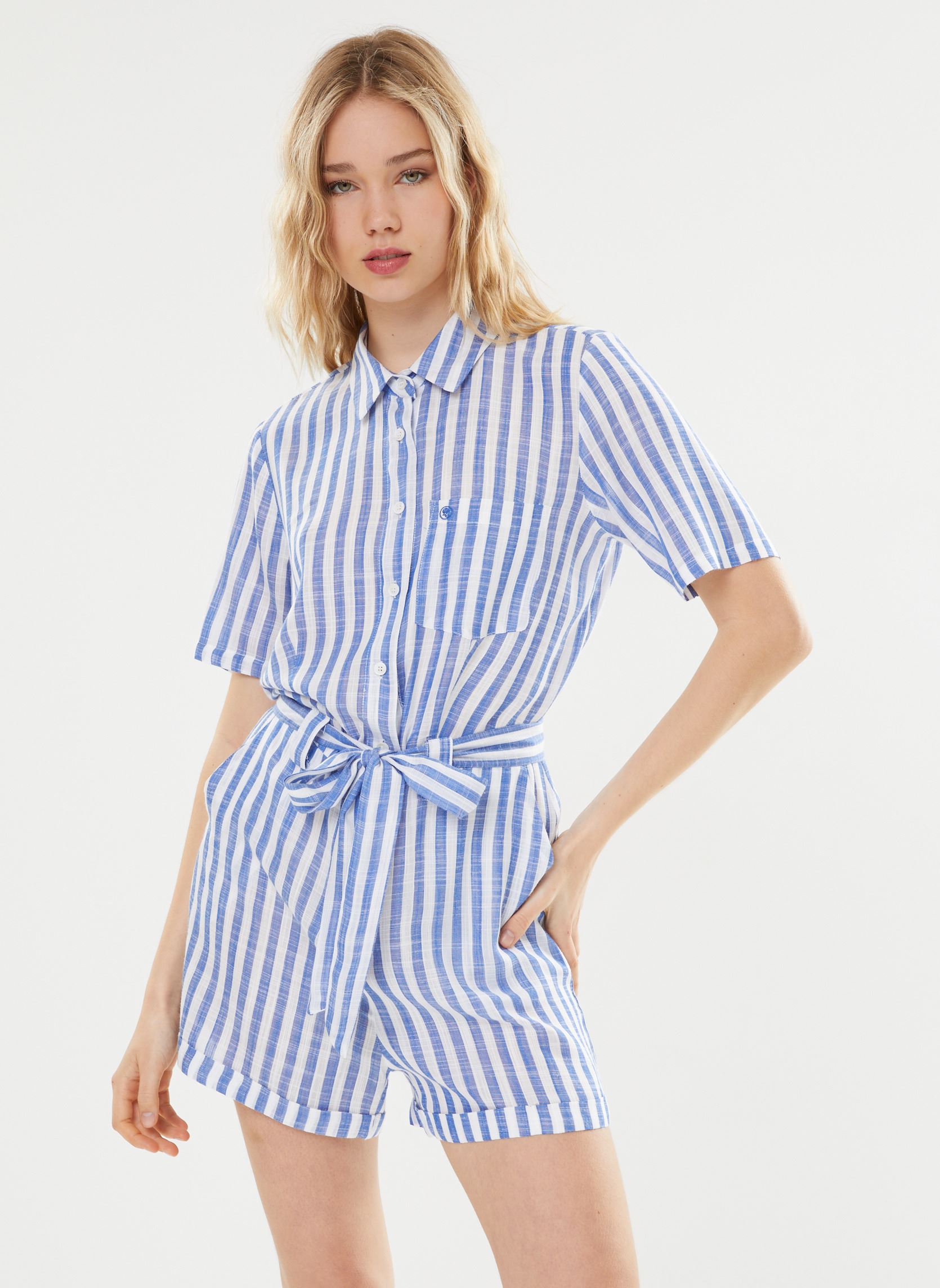 Combi-shorts Liva femme blanc La Petite Etoile Combi-shorts Liva femme blanc Ecru/Bleu